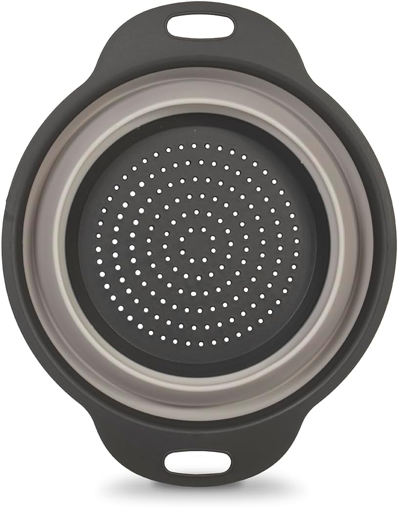 Glad Collapsible Colander Strainer - 2L | Small Pasta Drainer for Kitchen, Vegetables, and Fruit | Round Plastic Foldable Draining Basket for Easy Storage,Grey (Pack of 6)