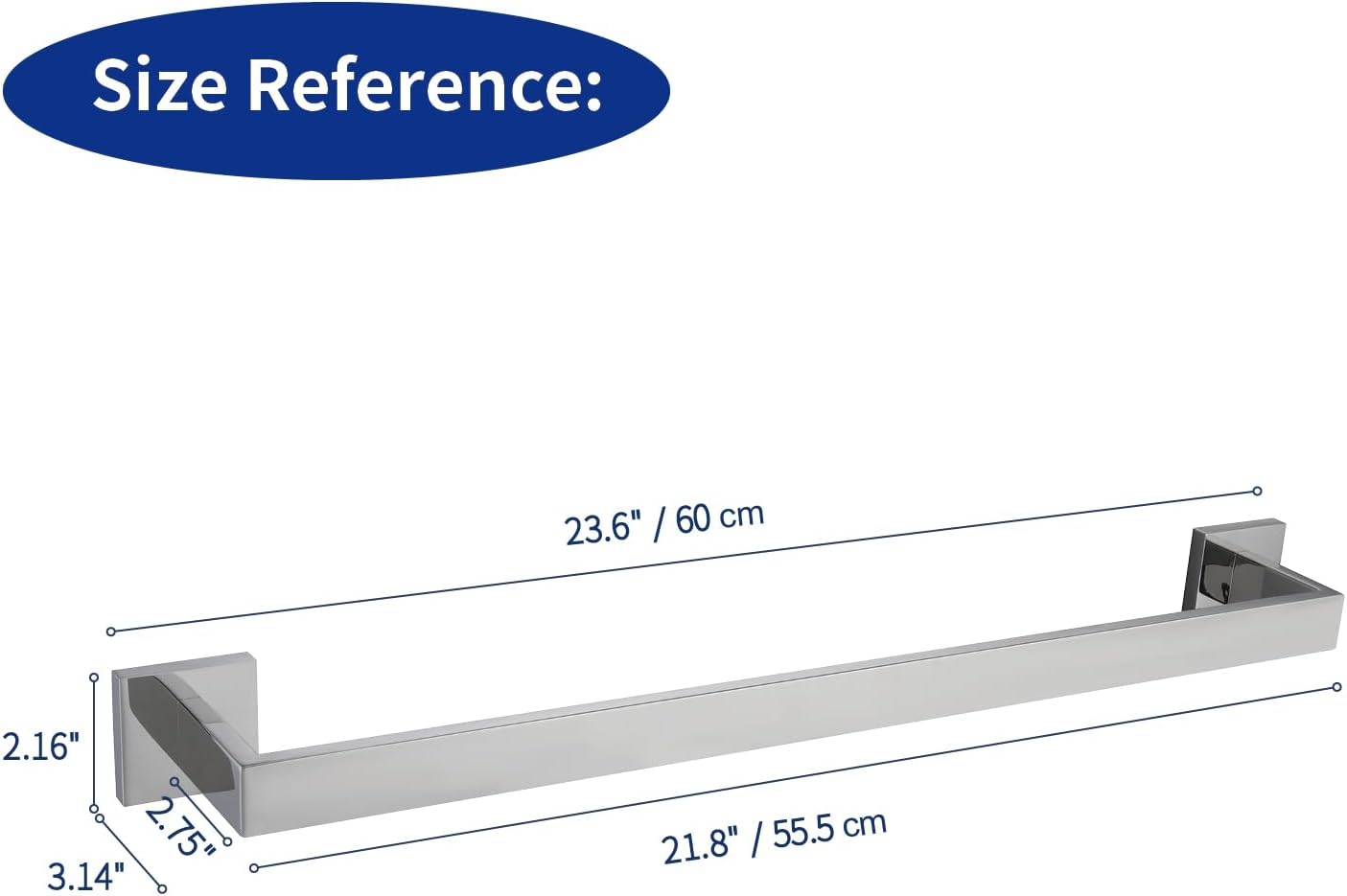 TASTOS 23.6 Inch Black Single Towel Bar Rack, SUS 304 Stainless Steel Bathroom Towel Bar Heavy Duty Towel Holder Kitchen Towel Rod, Wall Mount with Screws Towel Bar Rod Polished Chrome Finish