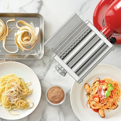 Pasta Maker Attachment for KitchenAid Stand Mixer, 3-in-1 Pasta Maker Includes Pasta Roller, Spaghetti Cutter & Fettuccine Cutter, Stainless Steel Pasta Attachment for KitchenAid Accessories by Cofun