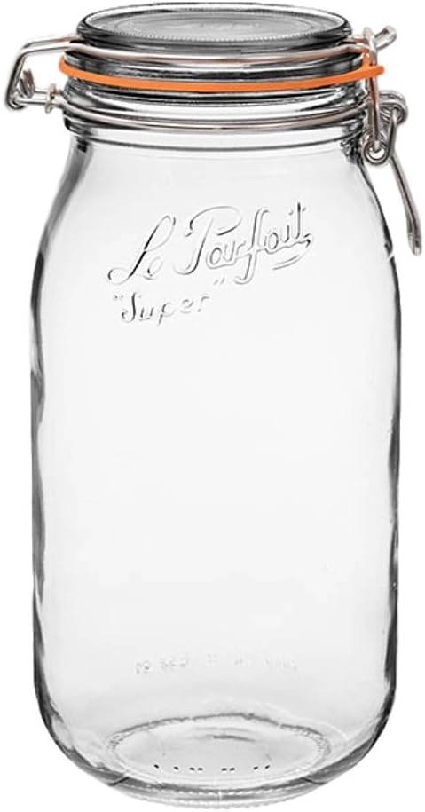 Le Parfait Super Jar, Canning Jars, 2L French Glass Canning Jar w/Round Body, Glass Jars w/Airtight Lid, Canning Jars Wide Mouth, Glass Jar With Lid, Clear Jar, Clear Glass Jars (64oz/2 Quarts, 3 pk)