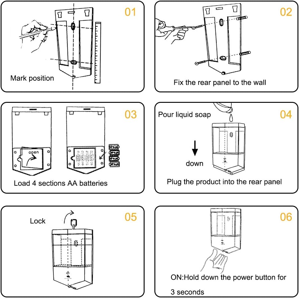 Evhome Automatic Soap Dispenser Wall Mounted Commercial Soap Dispenser Touchless Liquid Dish Soap Dispenser for Hotel, Offices, Schools, Kitchen, Bath - 20.3oz/600ml, Plastic (600ML-S)
