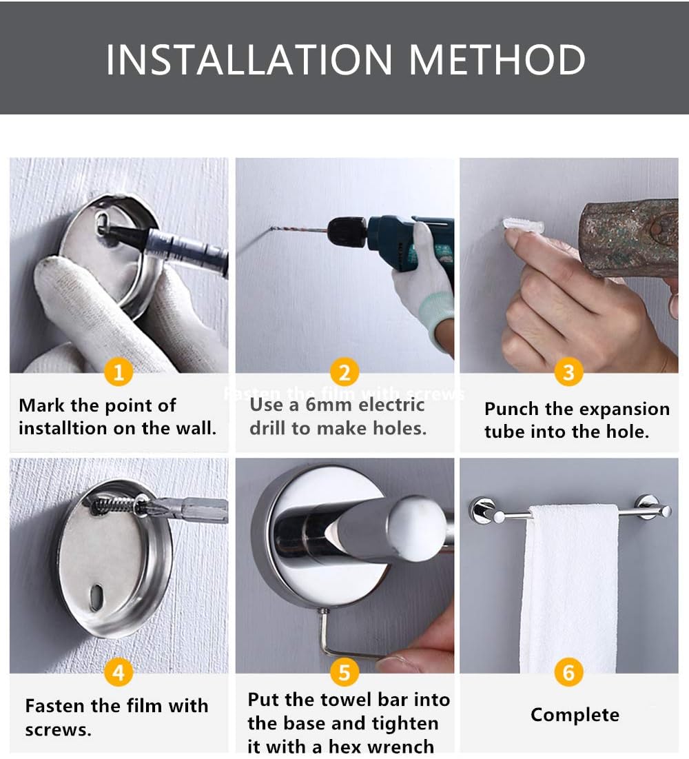 JiePai Bath Towel Bar Chrome, 11.8 Inch Stainless Steel Towel Rack Bathroom Towel Holder Wall Mount Kitchen Dish Cloth Hanger (Chrome, 11.8 Inch)