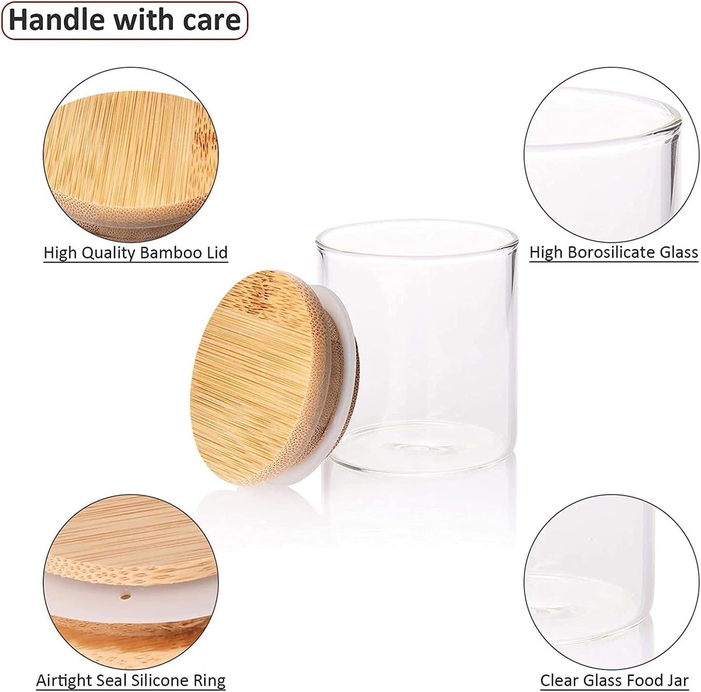 Glass Jars with Bamboo Wooden Airtight Lids 6oz 10oz Spice Jars Food Storage Containers for Home Kitchen, Tea, Salt, Pepper, Spices, Coffee, Herbs, Grains (6 OZ, 6 PCS)