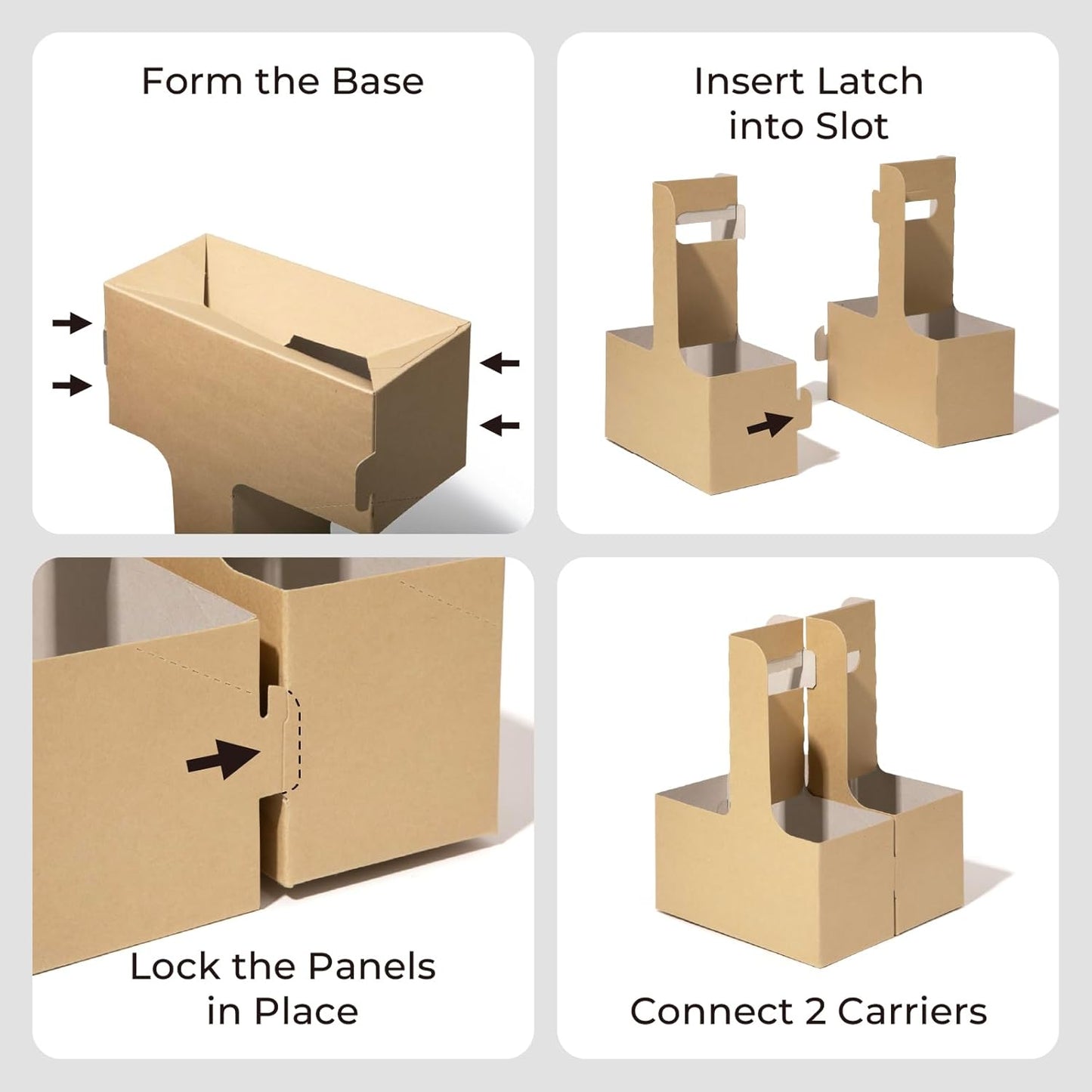 FMP Brands 2 Cup Disposable Drink Carrier with Handle, 60 Pack Kraft Paperboard Handled Drink Carriers 12-30 oz to Go Coffee Cup Holder, Cup Carrier for Cold Hot Drinks, Takeout, Cafe
