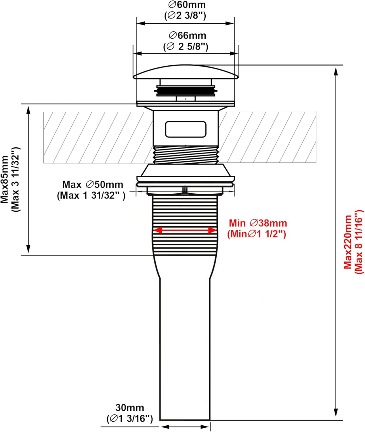 Pop up Sink Drain Stopper with Overflow Brushed Gold for Bathroom Vessel Vanity Sink Art Basin, Big Cap Sink Drain with Overflow, Metal Pop-up Drain Strainer with Detachable Basket Stopper