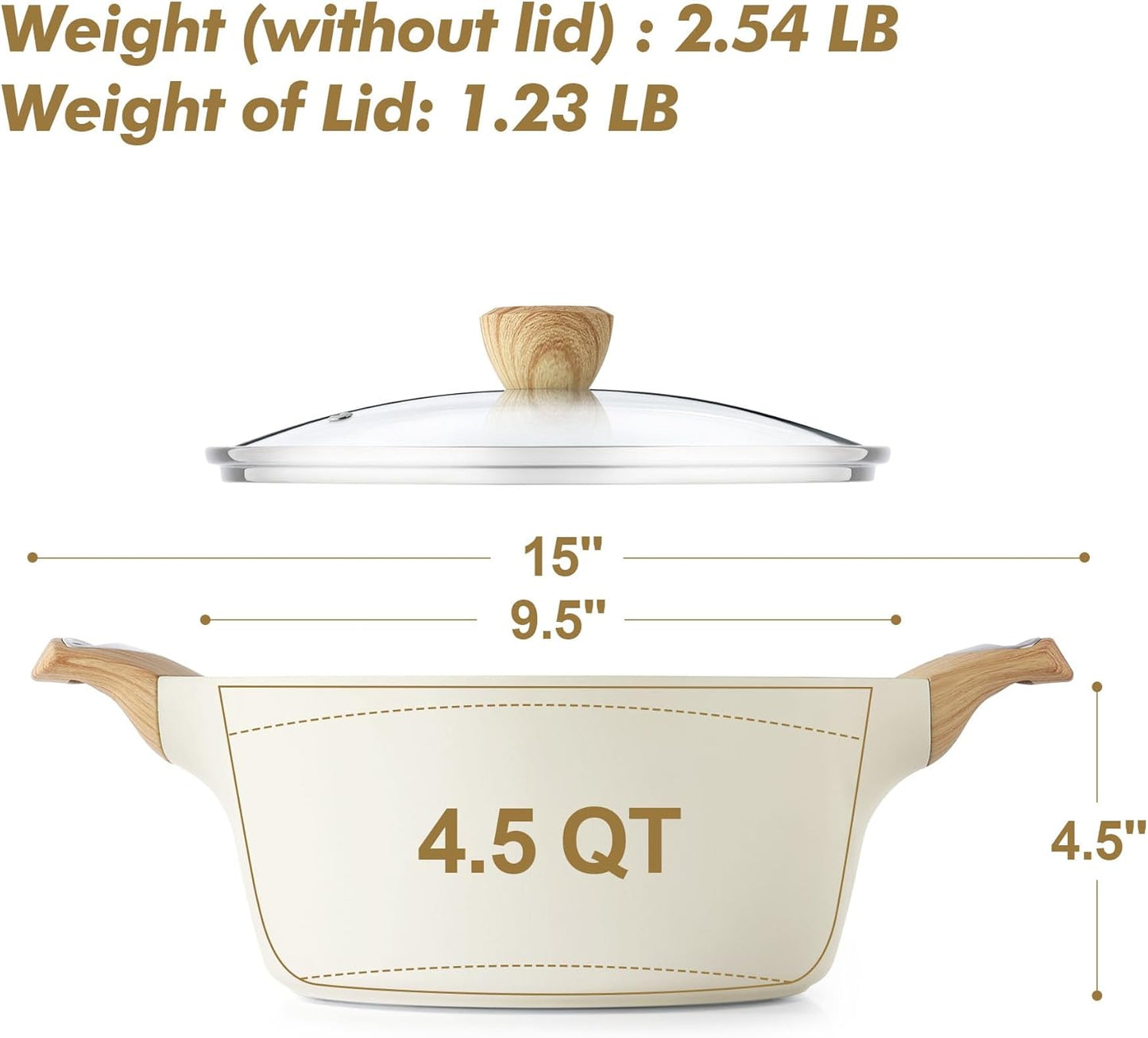 SENSARTE Ceramic Nonstick Stock Pot with Lid, 2.6/4.5/6.6/8.5 QT Soup Pot Casserole Pot, Non-toxic Healthy Pasta Pot, Large Cooking Pot Stew Pot, Induction Compatible, PFOA PFAS PTFE Free, White
