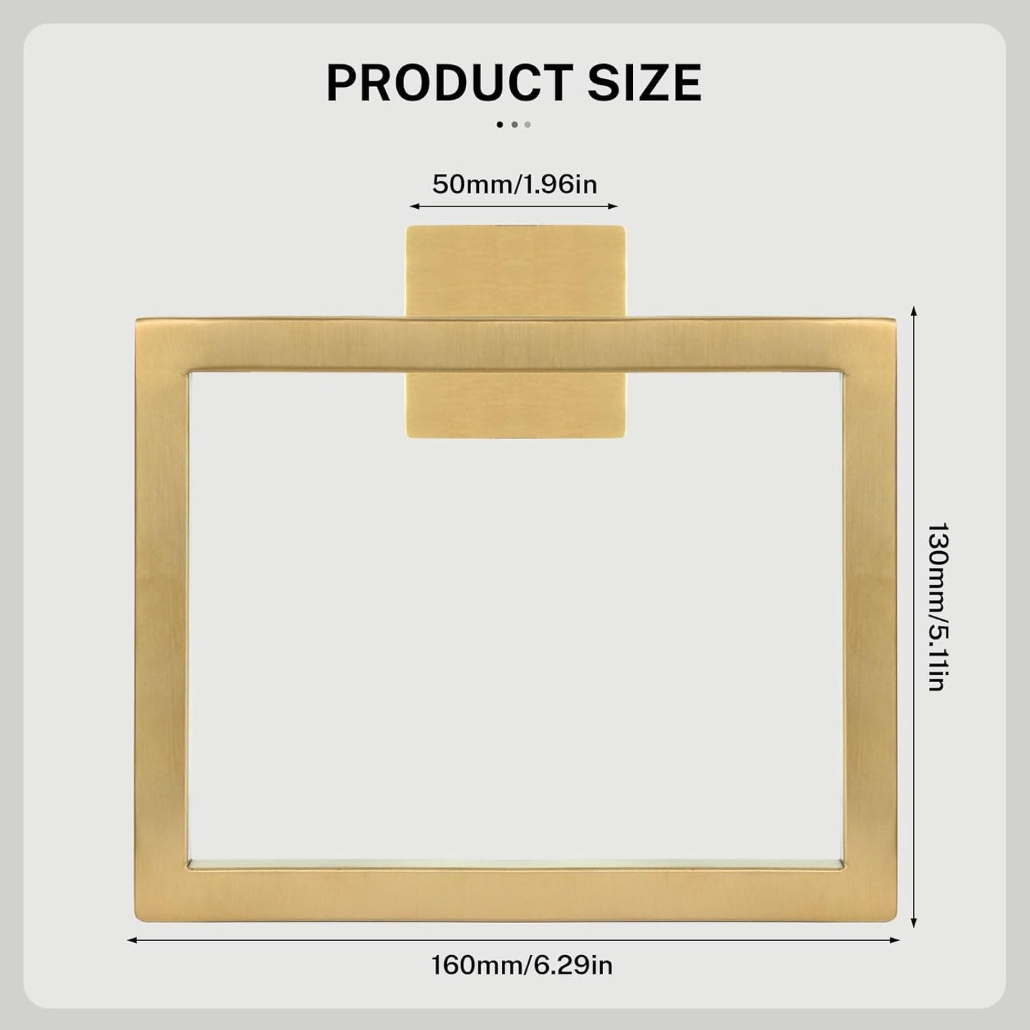 Brushed Gold Towel Ring,Square Hand Towel Holder,Towel Hanger, Bathroom Hardware Accessories,SUS 304 Stainless Steel Wall-Mounted