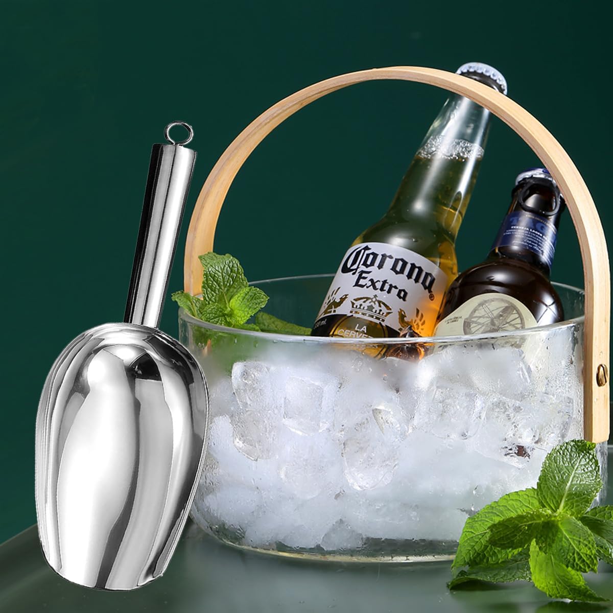 Metal Ice Scoop,Kitchen Ice Scooper for Ice Maker,Stainless Steel Small Ice Scooper for Freezer,Kitchen Gadgets Cookie Flour Pet Dog Food Scoop (silver, 8oz)