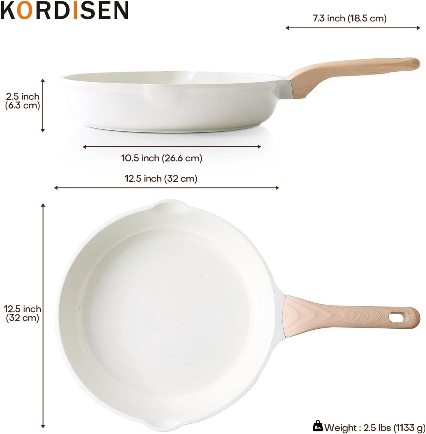 Nonstick Ceramic Frying Pan, 12.5 Inch Ceramic Large Skillet, Healthy Non Toxic Cooking Pan, Stay-Cool Handle, Induction Compatible, PFOA & PFAS Free, White