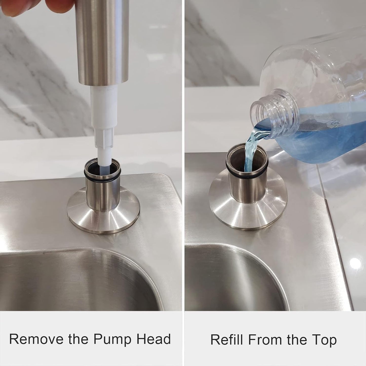 Brushed Nickel Built in Soap Dispenser for Kitchen Sink with 17 OZ PET Bottle Brass Pump Head Deck Mounted Dish Soap Dispenser