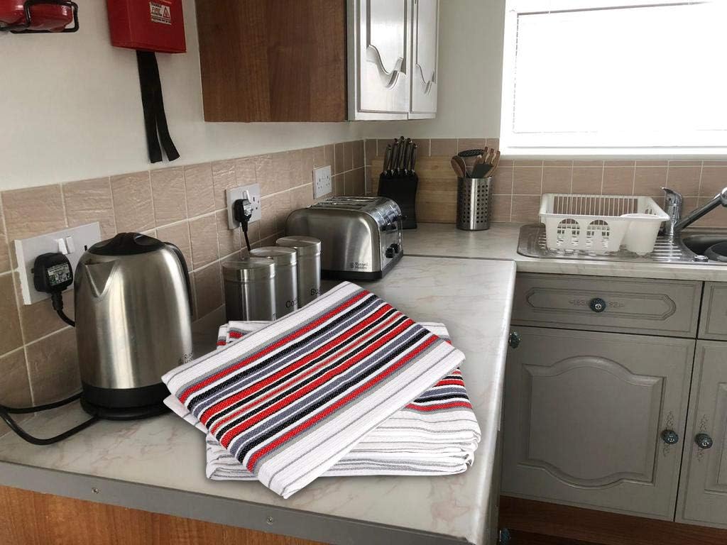Urban Villa Kitchen Towels, Premium Quality, Cotton Dish Towels,Mitered Corners,Ultra Soft (Size: 20X30 in), White Waffle Stripes, Highly Absorbent Bar Towels & Tea Towels - (Set of 6)