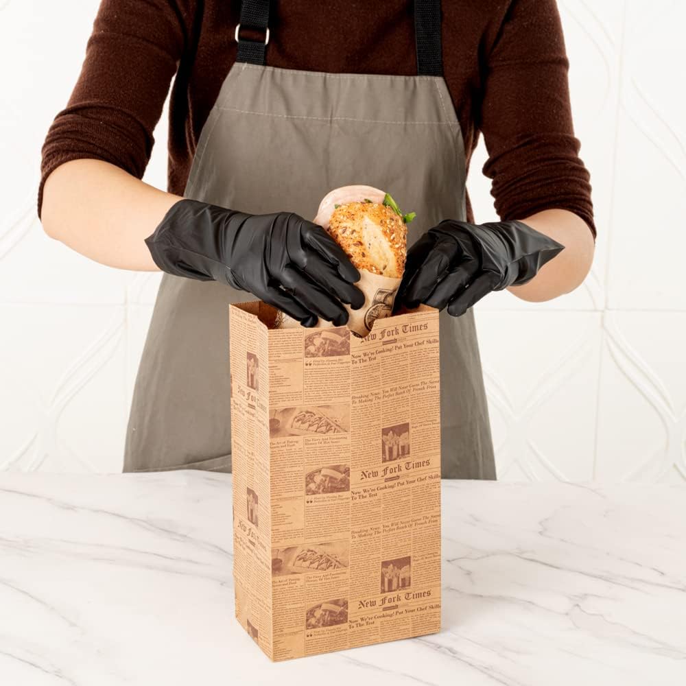 Restaurantware Bag Tek 6 Lb Disposable Lunch Bags 100 Sturdy Take Out Bags - Flat Bottom Microwavable Kraft Newsprint Design Paper Bags Freezable Great For Restaurants Cafes And Bakeries