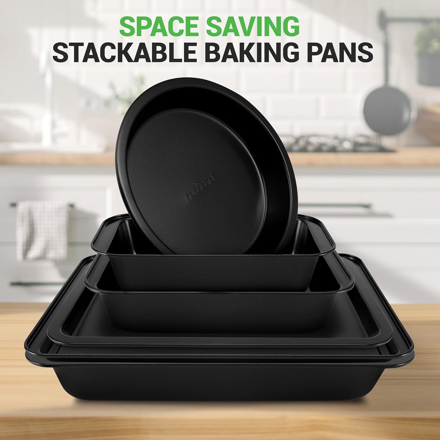 10-Piece Kitchen Oven Baking Pans - Deluxe Carbon Steel Bakeware Set with Stylish Non-stick Gray Coating Inside and Out, Dishwasher Safe & PFOA, PFOS, PTFE Free - NutriChef