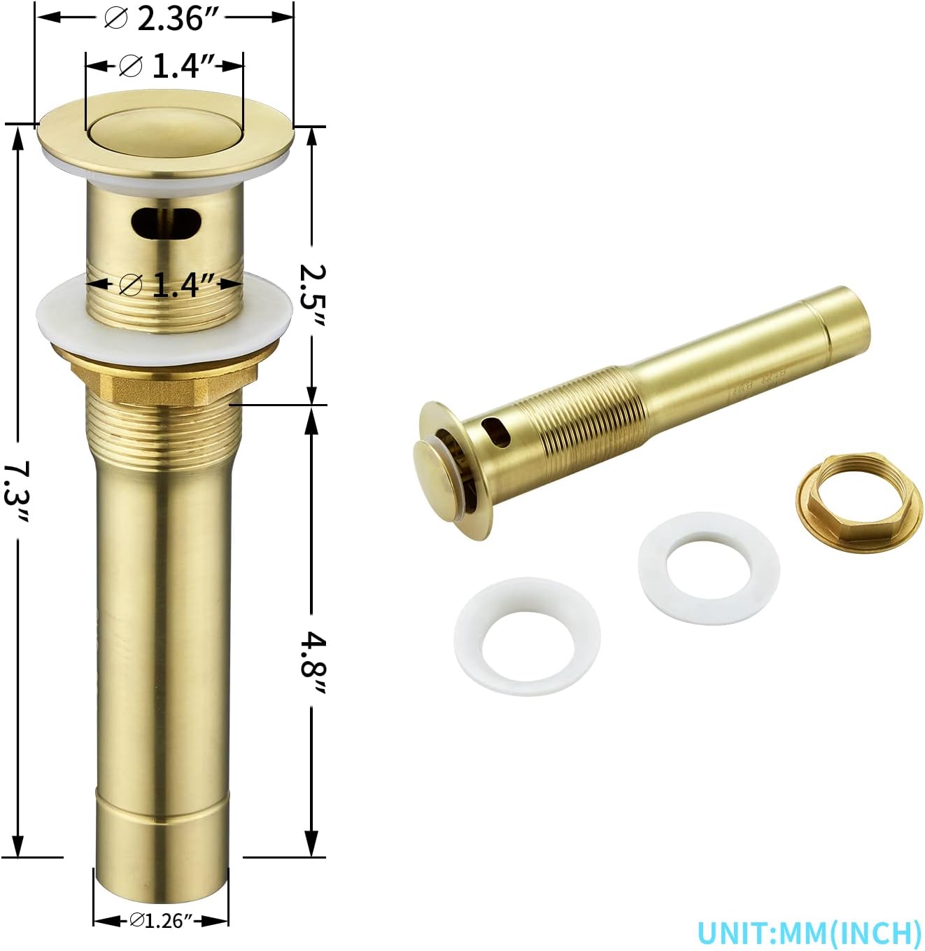 CREA Bathroom Sink Drain, Bathroom Sink Stopper with Drain Hair Catcher Pop Up Drain 1 1/2" for Bathroom Vanity Kitchen Sink with Overflow, Gold