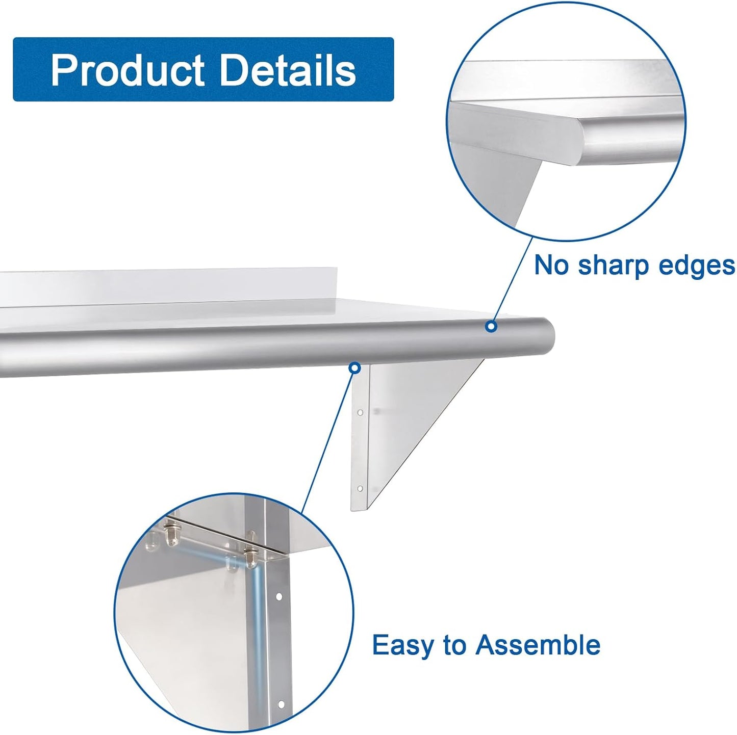 HARDURA Stainless Steel Shelf 14" x 24", 240lb Commercial Shelves Wall Mount Metal Shelving with Backsplash and Brackets for Kitchen, Restaurant, Laundry Room and Home