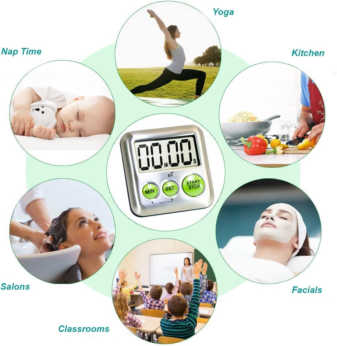 Elegant Digital Kitchen Timer Stainless Steel - Lime - Strong Magnetic Back - Kickstand - Loud Alarm - Large Display - Auto Memory - Auto Shut-Off (Lime)