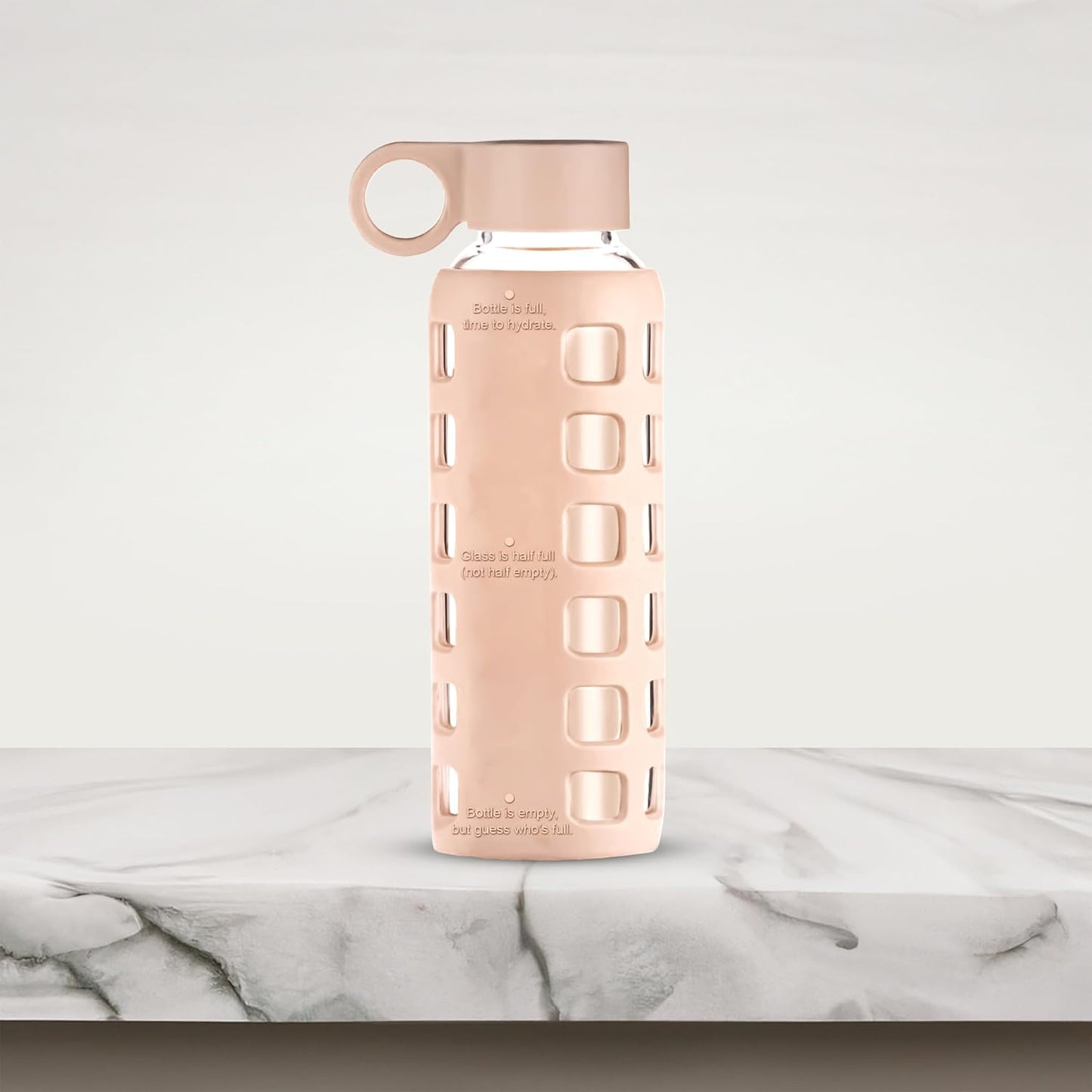 purifyou 40oz / 32oz / 22oz / 12oz Borosilicate Glass Water Bottle with Time & Volume Markers, Silicone Sleeve, Stainless Steel Lid – Reusable Glass Bottle for Water & Juice (12oz Hazelnut)