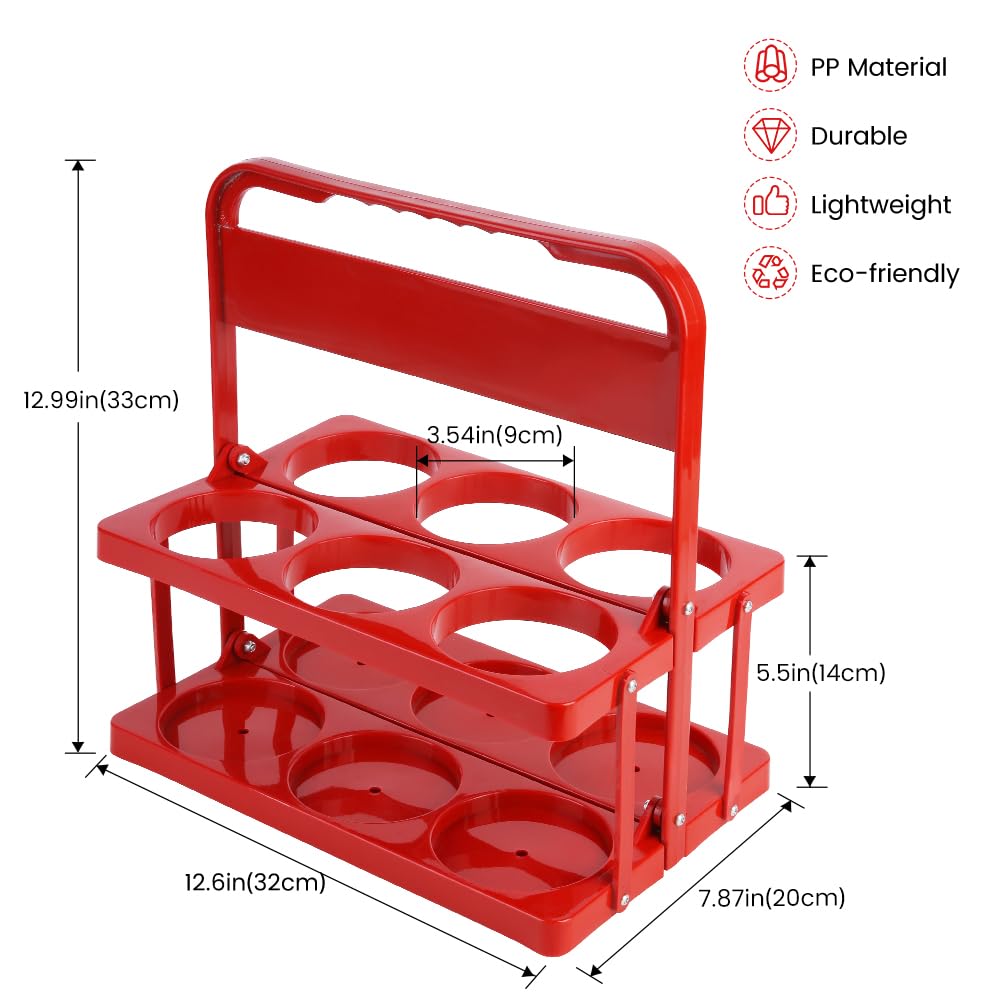 Bodaon 6 Cup Drink Carrier with Handle, Plastic Cup Carriers for Drinks, Drink Holder for Car, GrubHub/Eats Doordash Accessories, Portable Foldable Reusable Mobile, Use for Food Delivery Bag, Red