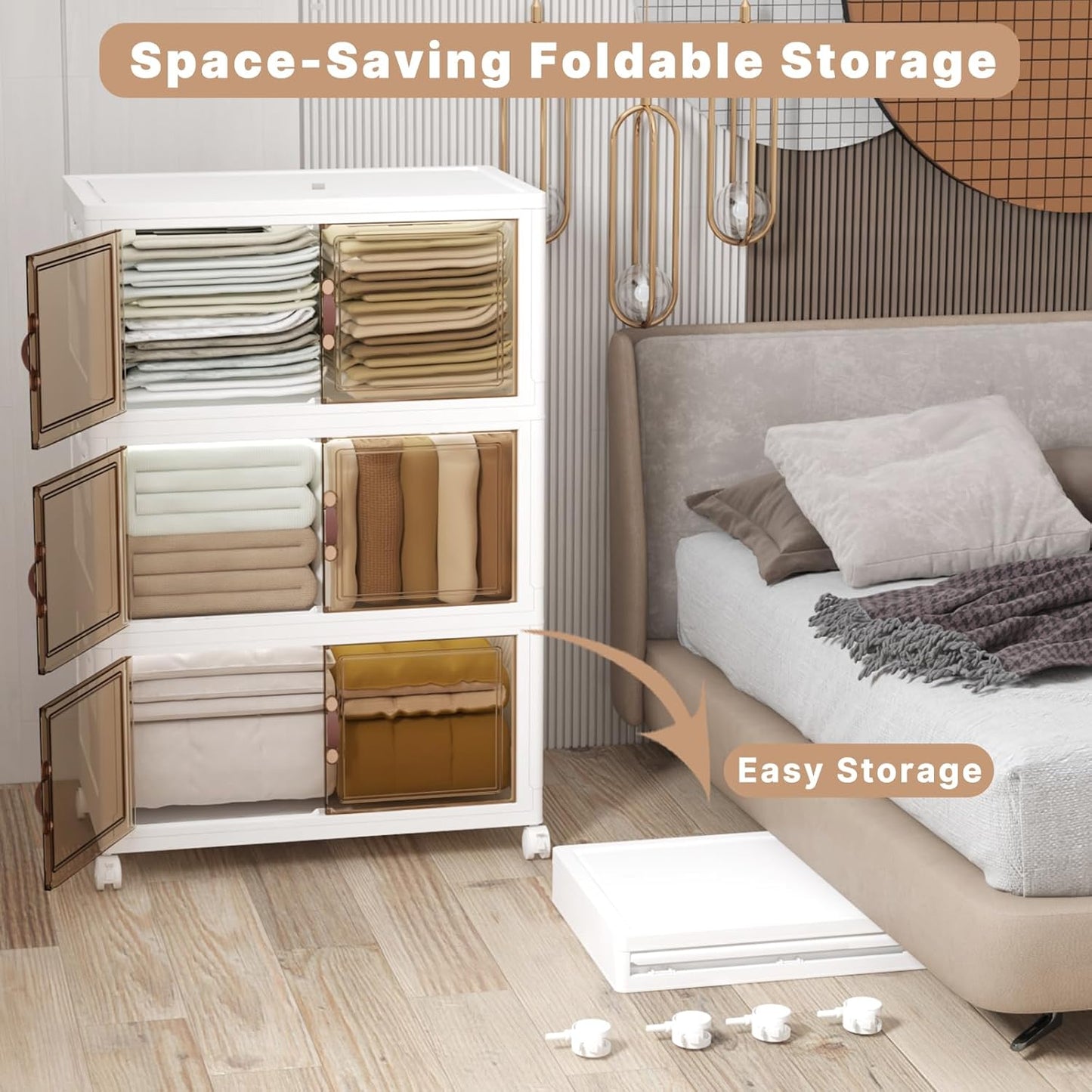 Extra Large Stackable Storage Bins with Lids and Wheels, Foldable Collapsible Closet Organizers,1344QT-168QT/42GAL*8Pack Plastic Stackable Storage drawers for bedroom Dorm