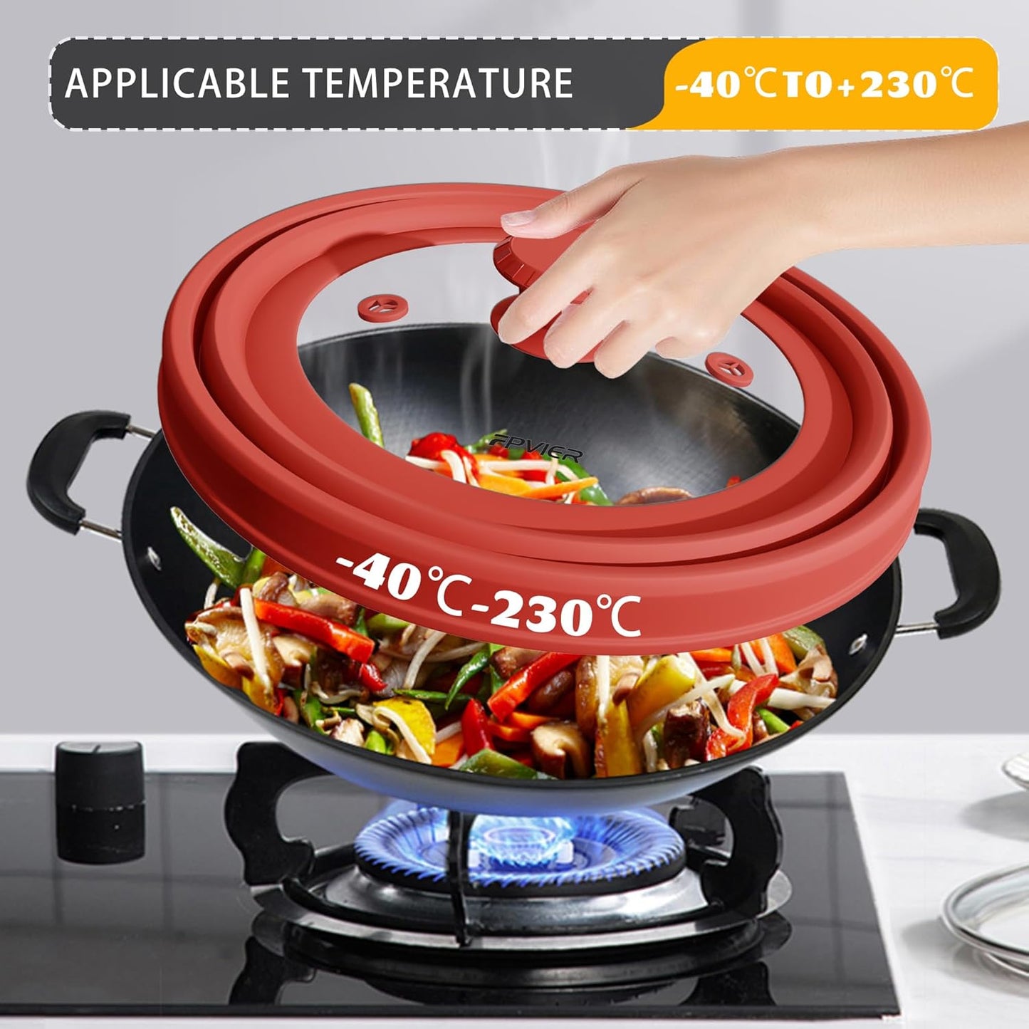 Collapsible Microwave Splatter Cover - Vented Silicone & Glass Lid with Easy-Grip Handle, Fits 6 to 11 Inch Plates & Bowls, 11.8 Inch Diameter, Prevents Splatters & Ensures Even Heating