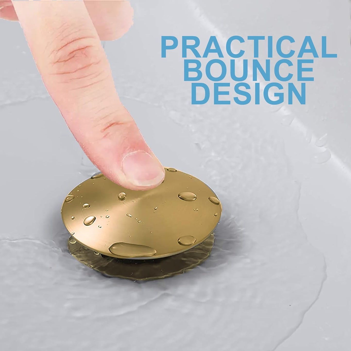 Bathroom Sink Drain, 2 Pack Gold Drain Stopper Bathroom Sink Without Overflow, Pop Up Drain Assembly with Detachable Strainer Basket, Built-in Anti-Clogging Strainer,Stainless Steel