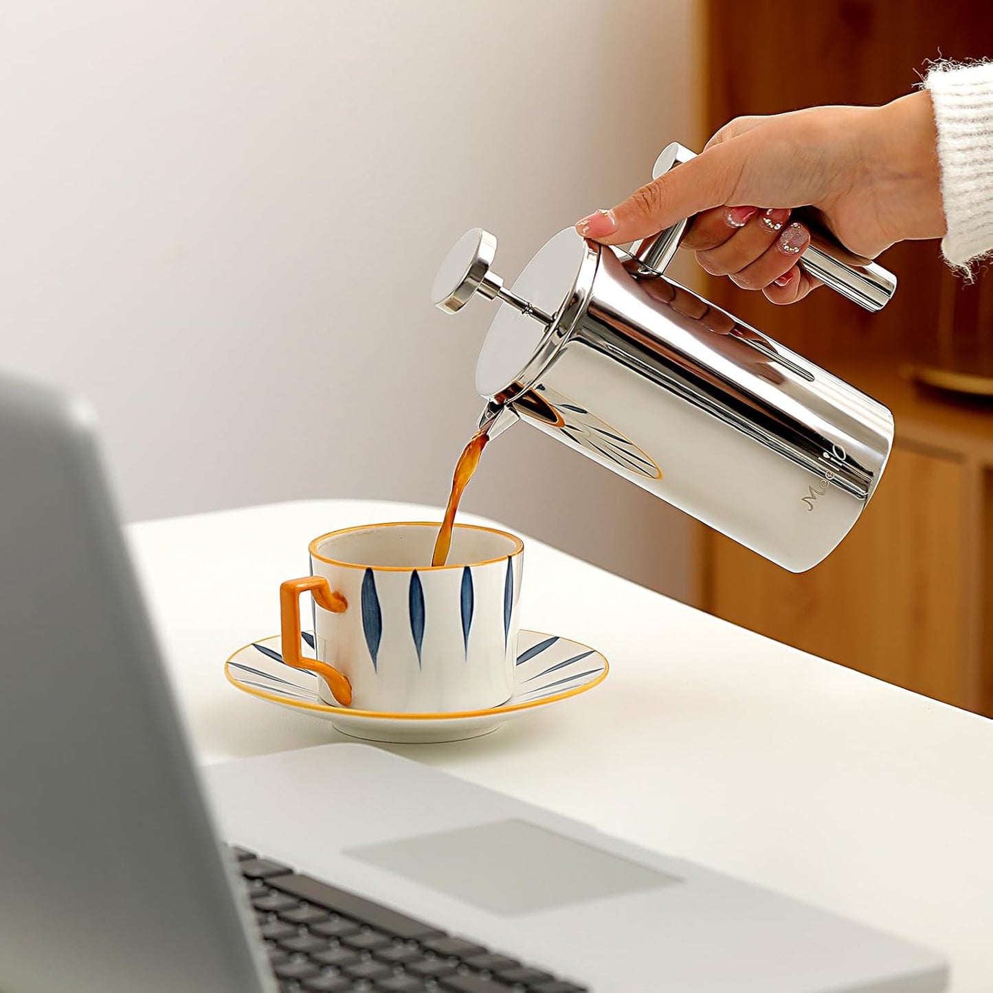 Small French Press 350ml, Double-Wall Insulated French Press Coffee Press Stainless Steel for travel camping, Single Cup Pour Over Coffee Maker (1 cup, 12 OZ)