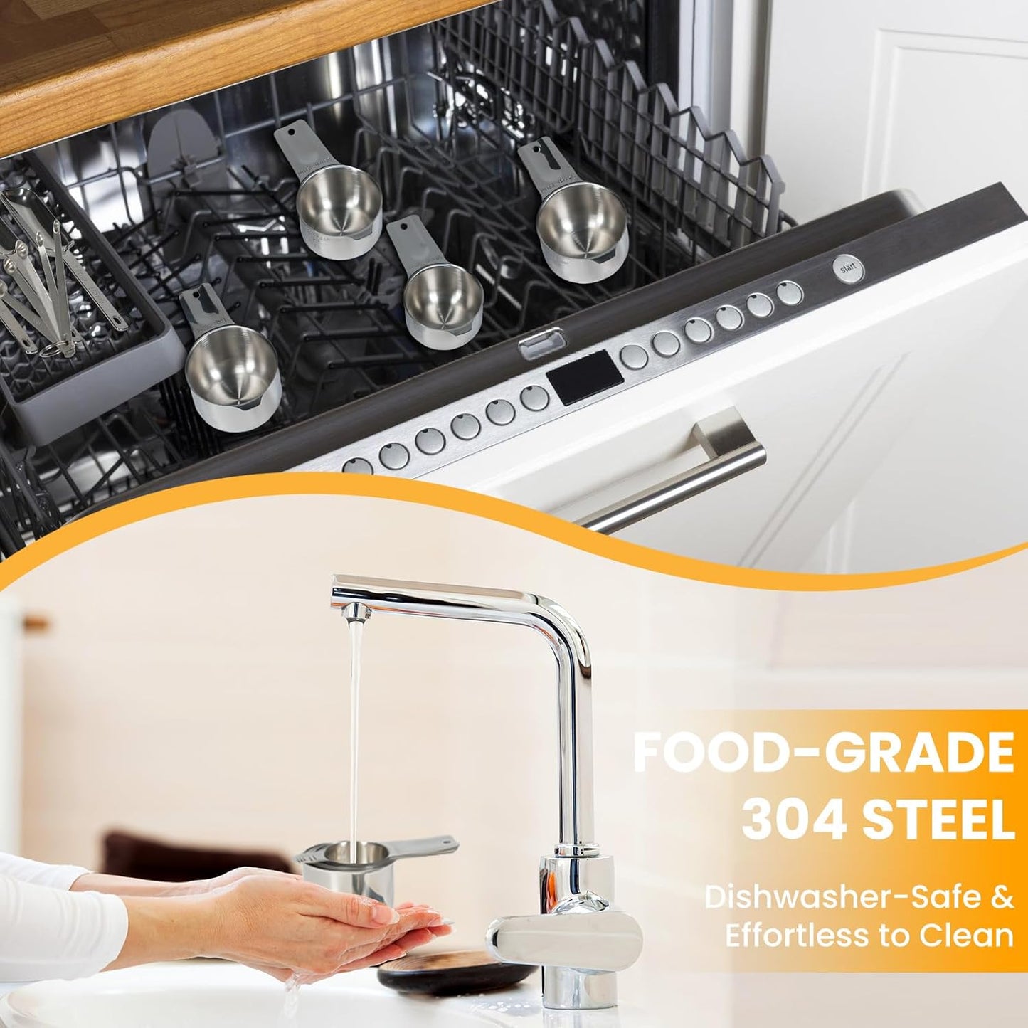 18PCS Measuring Cups and Spoons Set, Includes 7 Stainless Steel Nesting Cups, 6 Rectangular & 5 Mini Measuring Spoons Fits Narrow Jars, Kitchen Gadgets for Cooking & Baking