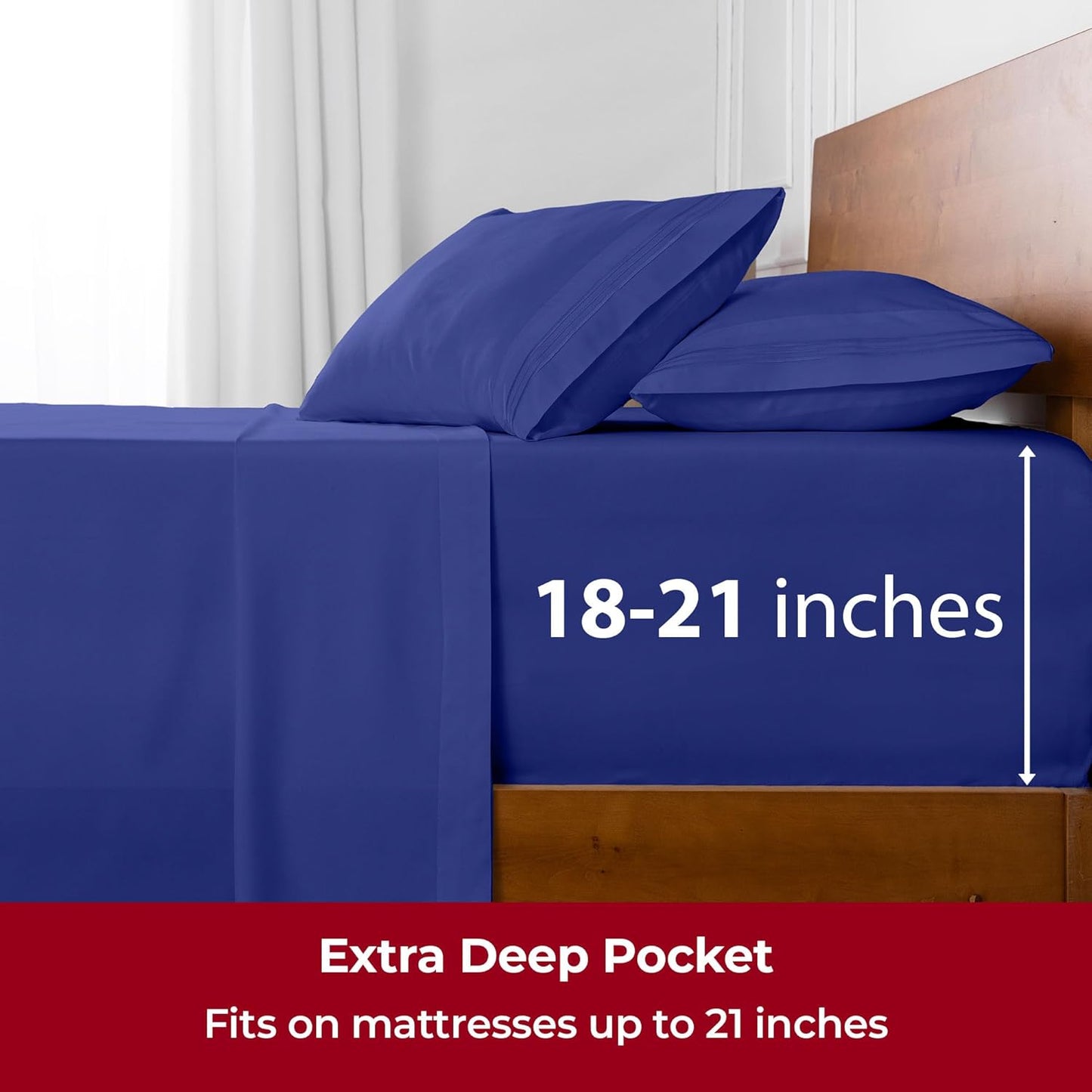 Mellanni Extra Deep Twin Sheets - 3 PC Iconic Collection Bedding - Hotel Luxury, Ultra Soft, Cooling Bed Sheets - Wrinkle, Fade, Stain Resistant (Twin, Royal Blue)