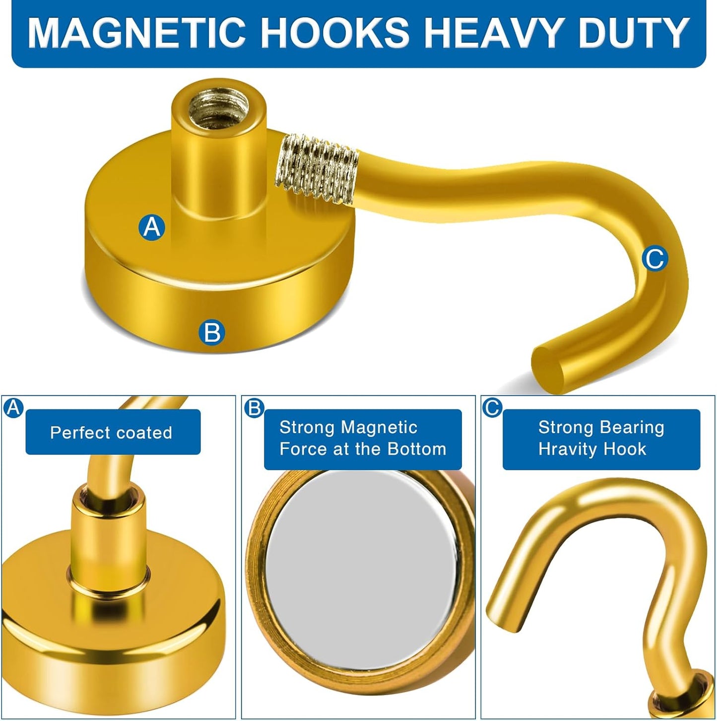 LOVIMAG Cruise Essentials, 80Lbs Yellow Magnet Hooks for Cruise Cabin, Strong Magnetic Hooks for Hanging, Refrigerator, Celling,Grill, Kitchen, Classroom- 4 Pack