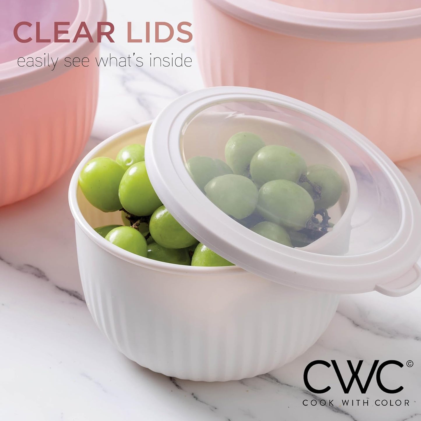 COOK WITH COLOR Prep Bowls with Lids- Wide and Deep Nesting Plastic Small Mixing Bowl Set with Lids, 12 Piece Set - Deep Bowls, Pink