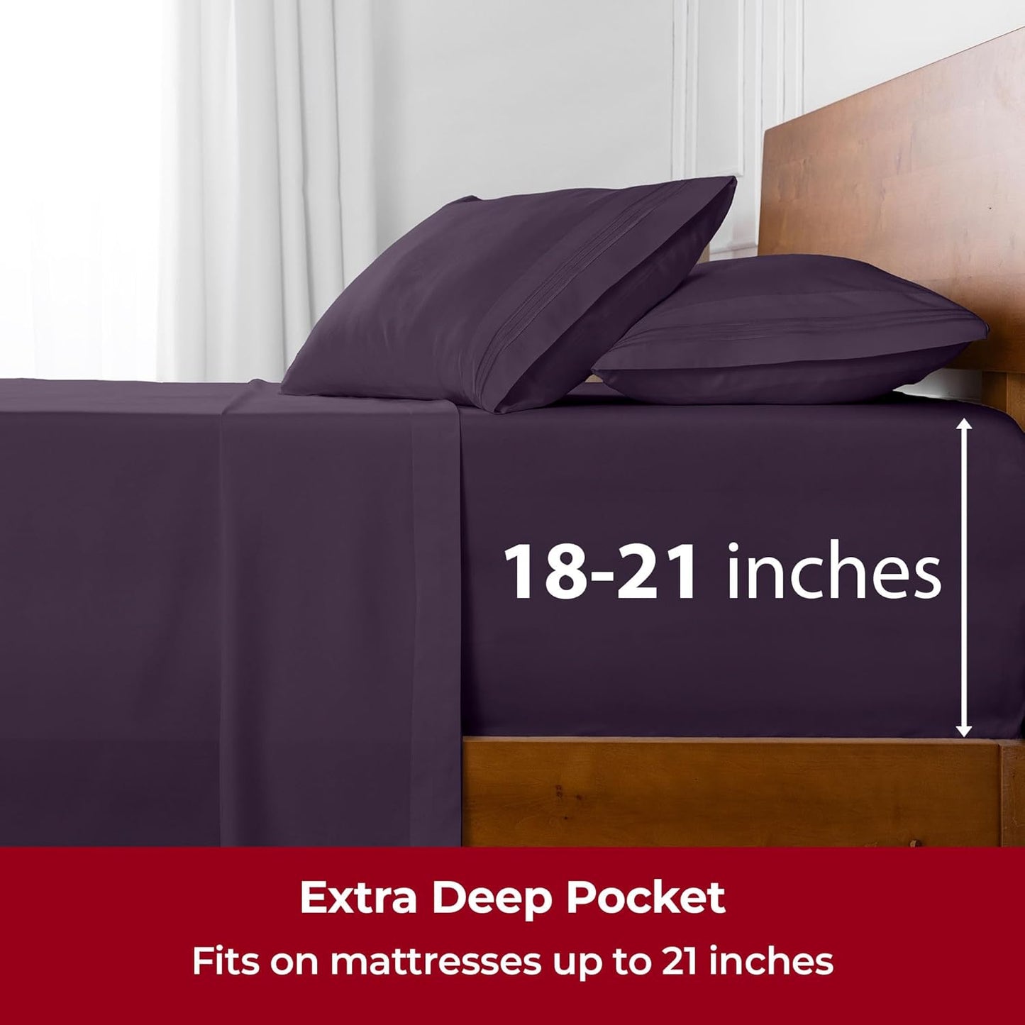 Mellanni Extra Deep Full Sheets - 4 PC Iconic Collection Bedding - Hotel Luxury, Ultra Soft, Cooling Bed Sheets - Wrinkle, Fade, Stain Resistant (Full, Purple)
