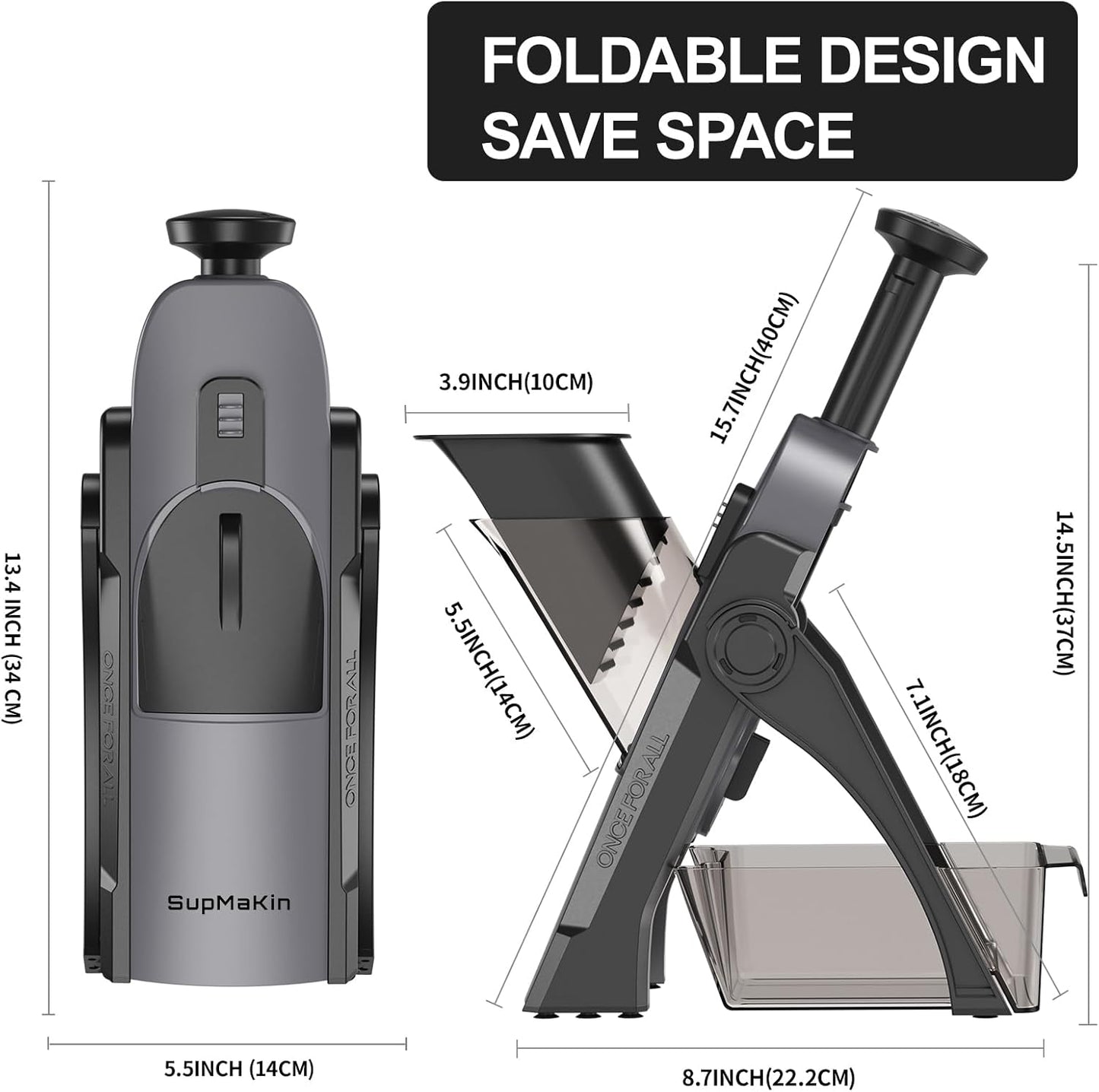 SupMaKin Safe Mandoline Slicer for Kitchen, Potato Slicer for Chips, Vegetable & Food Cutter,Thickness Adjustable 0.1-8 mm, Kitchen Faster Slice Artifact (Only Slicer)