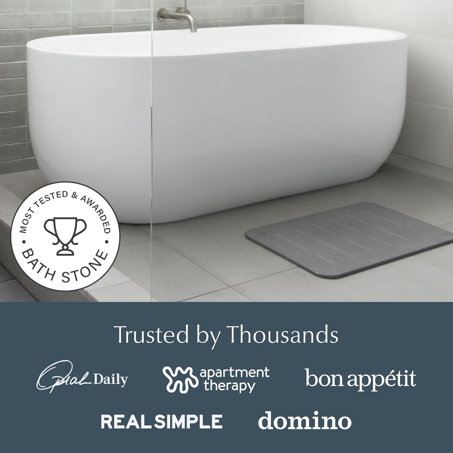 Dorai Home Bath Stone – Luxury Quick-Drying Stone Bath Mat, Non-Slip Surface, Rubberized Bottom Pad, Rain Slate