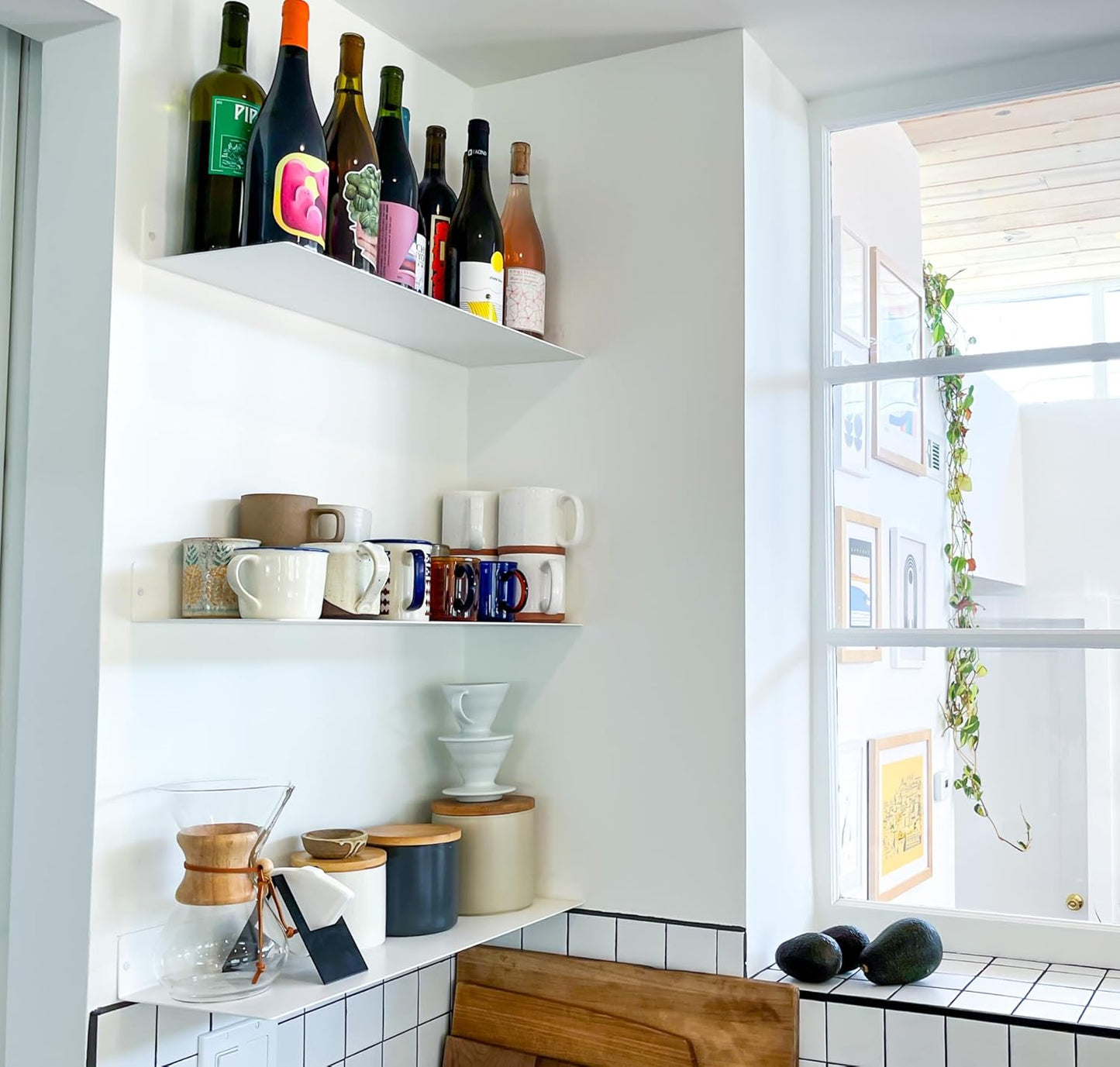 DIY CARTEL Linear Floating Shelf - Forged Raw Blackened Steel - Industrial Heavy Duty Metal Wall Mounted Modern Rustic Shelf - Made in The USA (30-inch x 8-inch White)