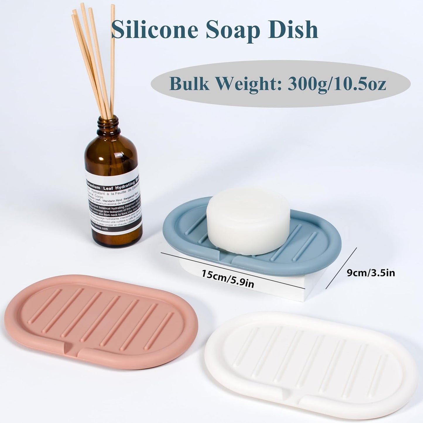 Self-Draining Oval-Shaped Silicone Soap Dish, Soap Holder/Tray/Saver for Shower, Bathroom, Kitchen, Keep Soap Dry, Easy to Clean (3, Light Color)