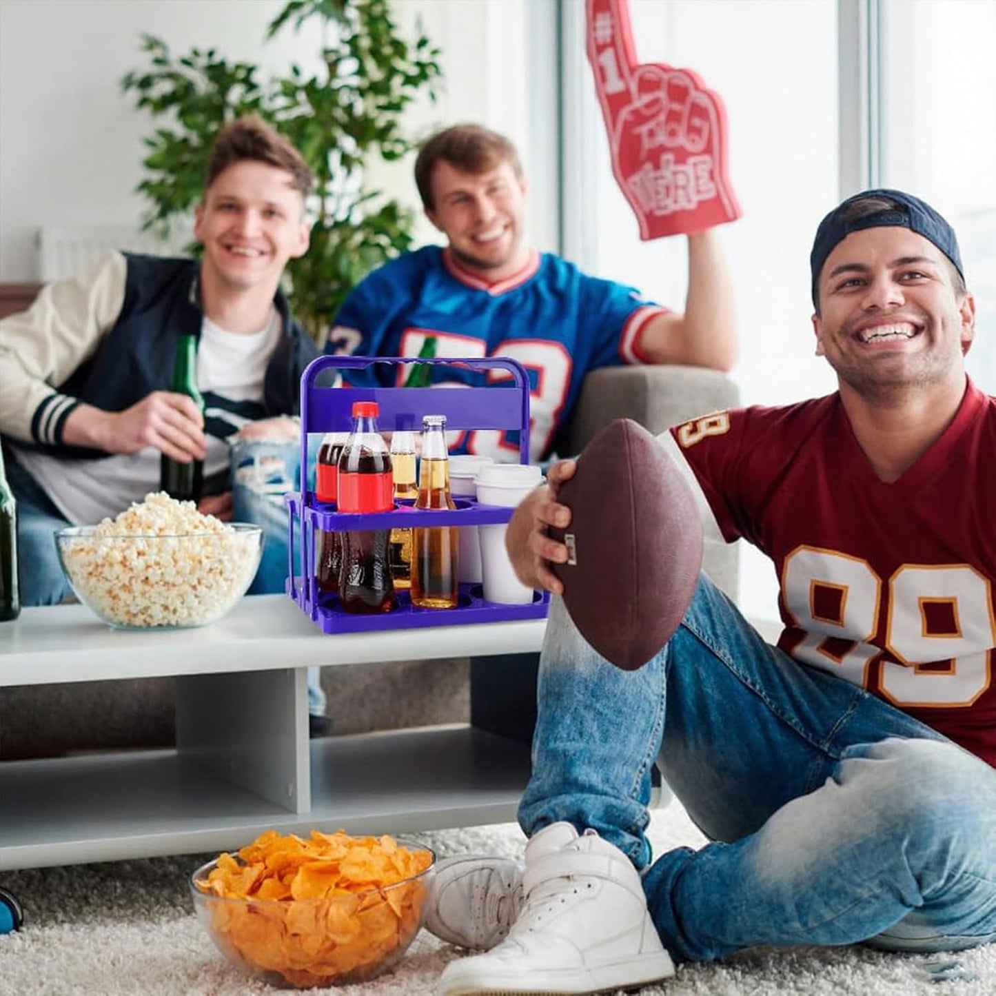 Bodaon 6 Cup Drink Carrier with Handle, Plastic Cup Carriers for Drinks, Drink Holder for Car, GrubHub/Eats Doordash Accessories, Portable Foldable Reusable Mobile, Use for Food Delivery Bag, Purple