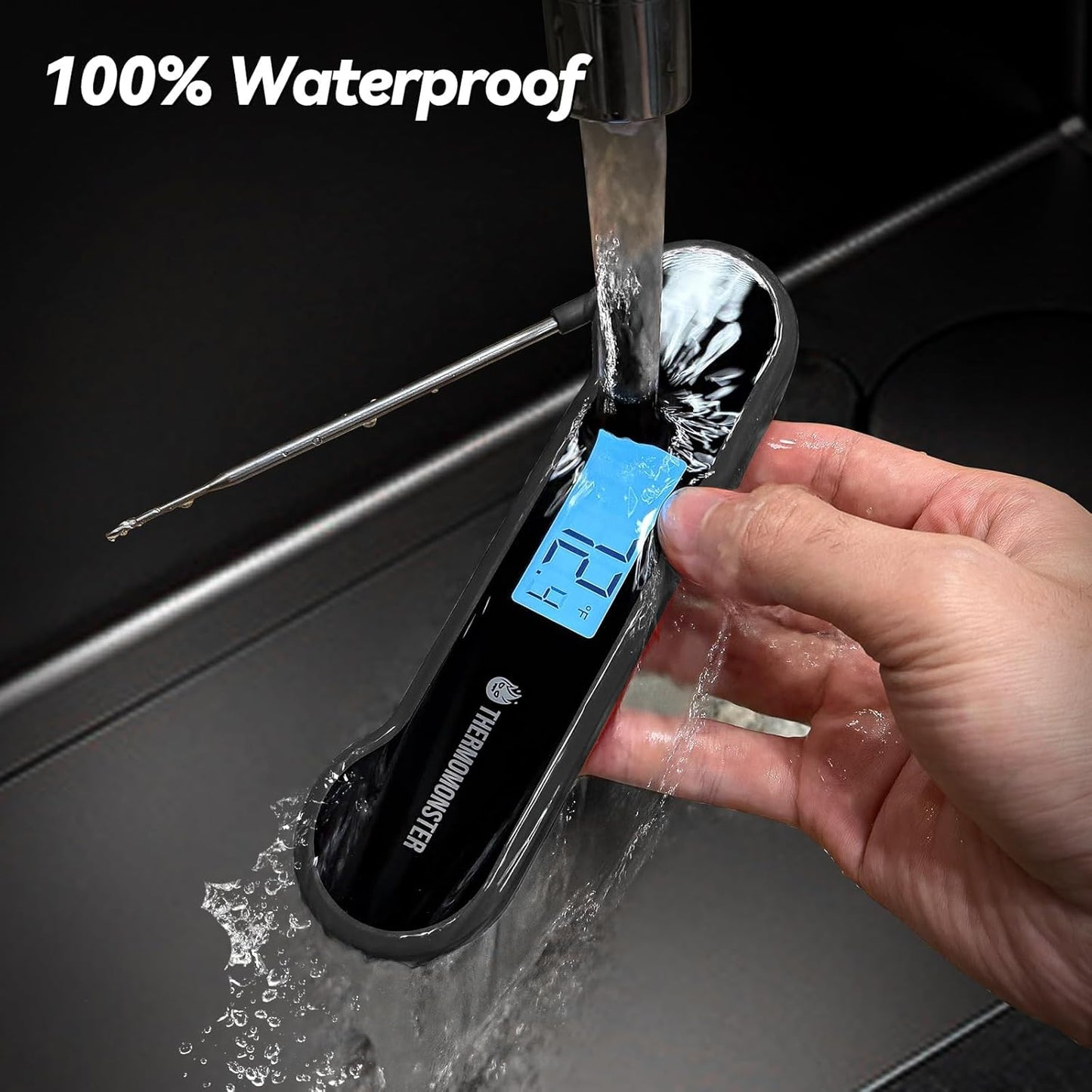 0.5 Sec Instant Read Meat Thermometer Digital with ±0.5℉ Precision, Food Thermometer for Cooking Kitchen Gadgets, Oven Grill Candy BBQ Essentials Accessories, Gifts for Him Dad Men Birthday, Black