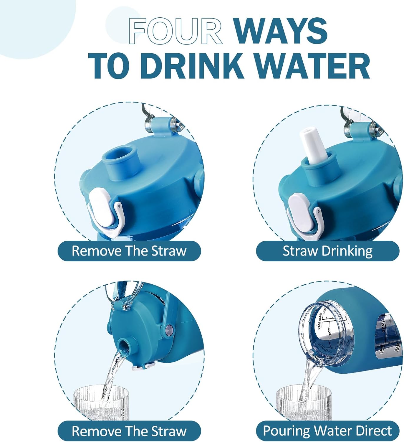 kytffu 64oz Glass Water Bottles with Straw, Half Gallon Motivational Glass Bottle with Silicone Sleeve and Time Marker, 2L Leakproof Large Glass Water Jug for Gym Home Office,Iron Blue