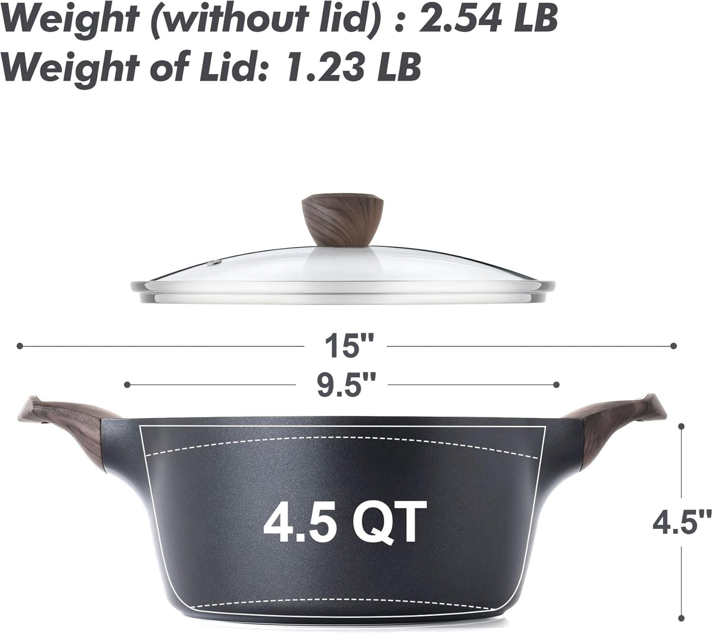 SENSARTE Nonstick Stock Pot with Lid, 2.6/4.5/6.6/8.5 QT Soup Pot Casserole Pot, Healthy Pasta Pot, Large Deep Cooking Pot, Big Sauce Pot Stew Pot, Induction Compatible, PFOA PFOS APEO Free, Black