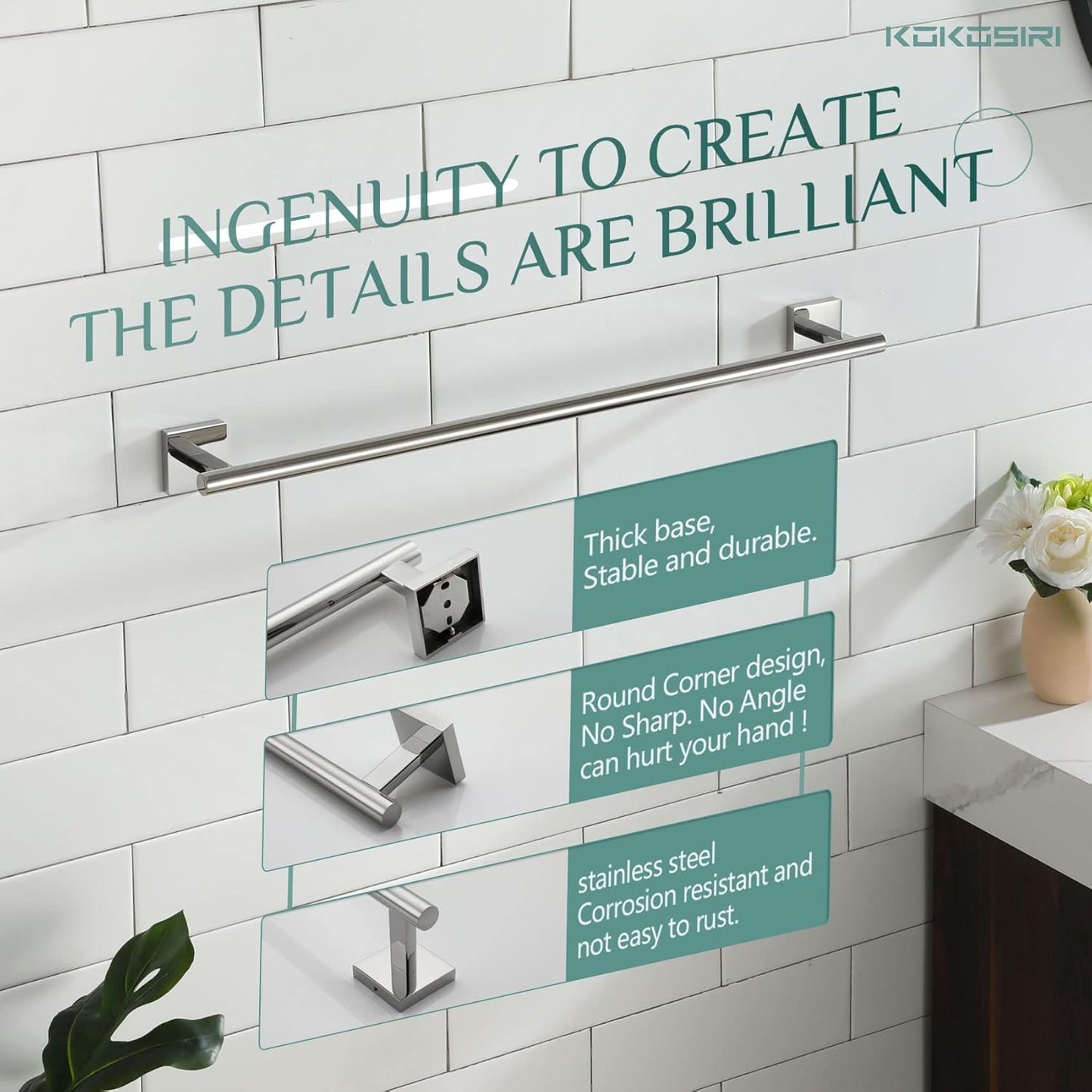 KOKOSIRI Bath Towel Bar Bathroom Towel Holder for Toilet Kitchen 24 Inch Necklace Holder Chrome Stainless Steel B4005CH-L24