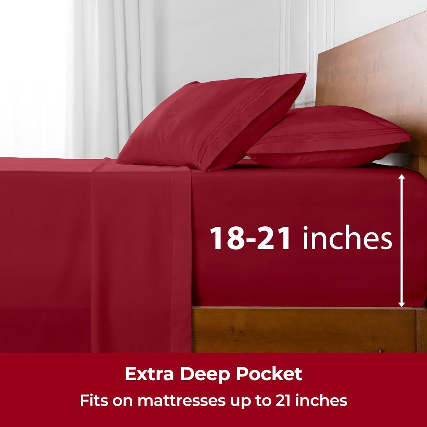 Mellanni Extra Deep Twin Sheets - 3 PC Iconic Collection Bedding - Hotel Luxury, Ultra Soft, Cooling Bed Sheets - Wrinkle, Fade, Stain Resistant (Twin, Brick Red)