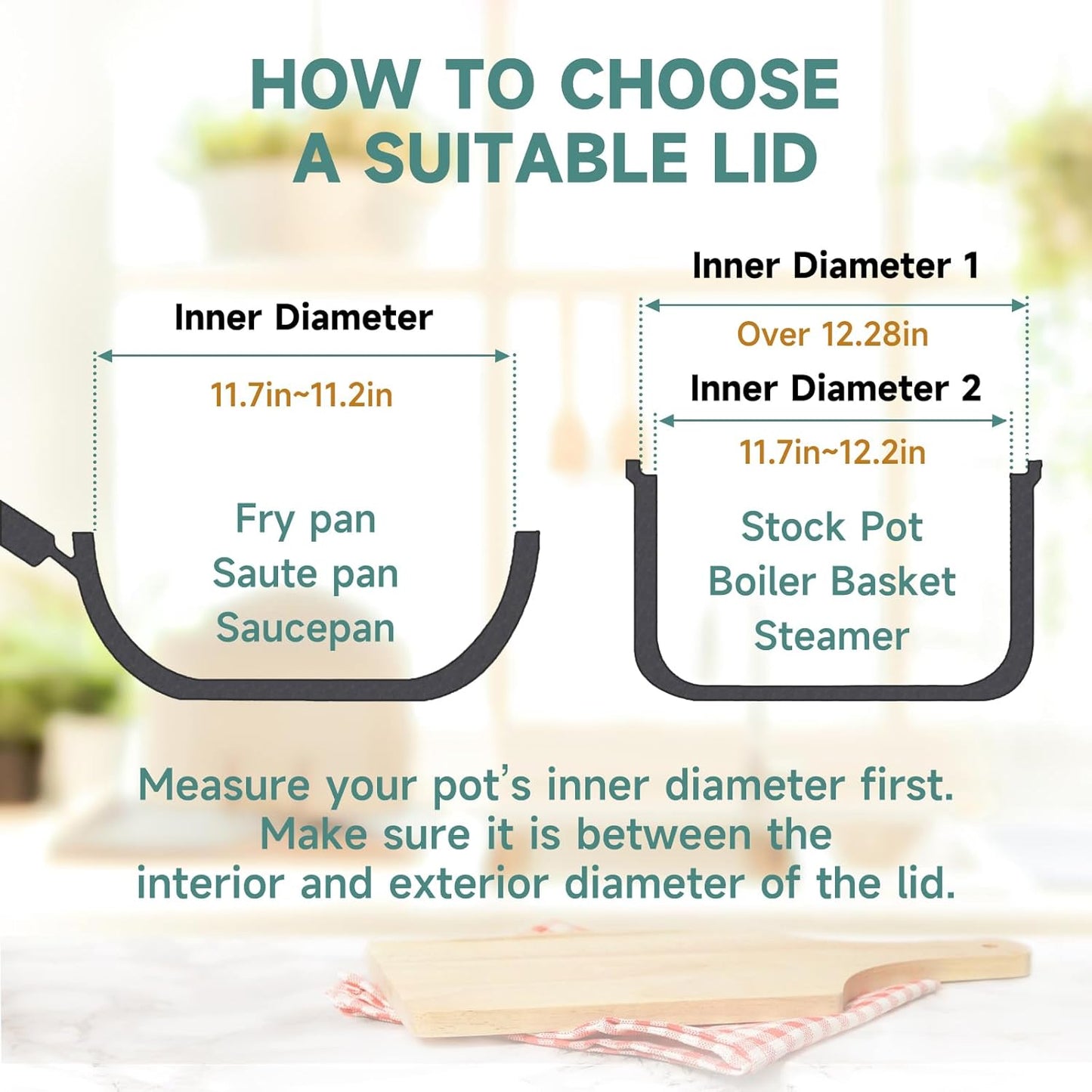 12 IN Glass Lid with Stainless Steel Handle for Frying Pan, Tempered Replacement Cover Compatible for Skillets, Round Cast Iron, Cast Aluminium, Stainless Steel Pans & Pots (297mm-312mm)