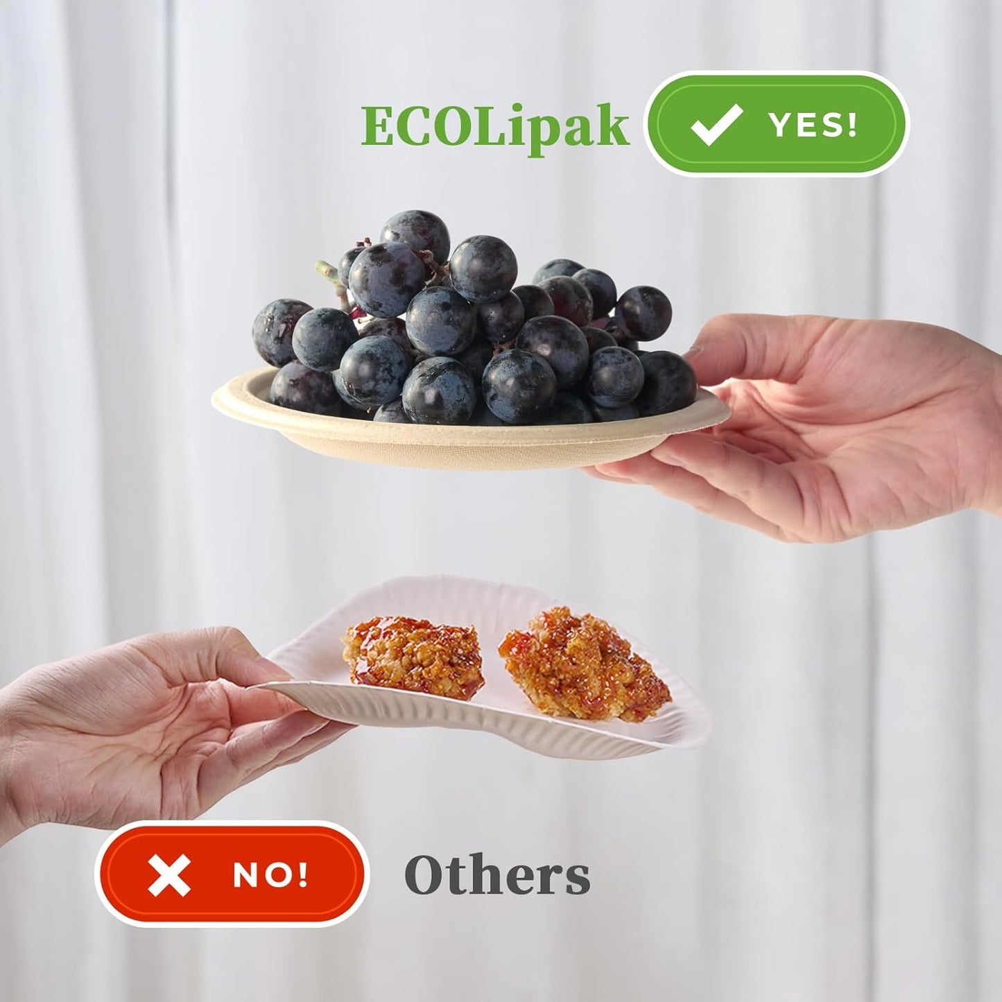 ECOLipak 6 Inch Disposable Compostable Small Paper Plates, 200 Pack Recycled Sugarcane Bagasse Biodegradable Heavy Duty Mini Dinner Appetizer Cake Dessert Plates for Party(Nature)