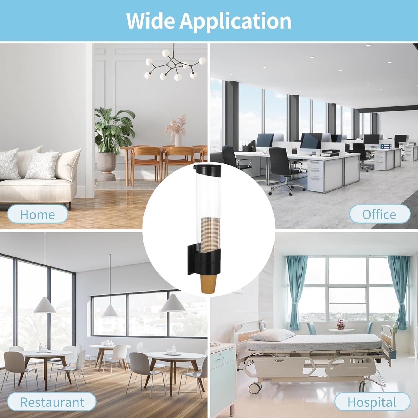 Disposable Paper Cup Dispenser,Water Cooler Pull Type Cup Holder Fits 7oz-12oz Cups,Wall-Mounted Cup Organizer for Water Coolers, Pull-Type Paper Cup Holder with Adhesive and Screws