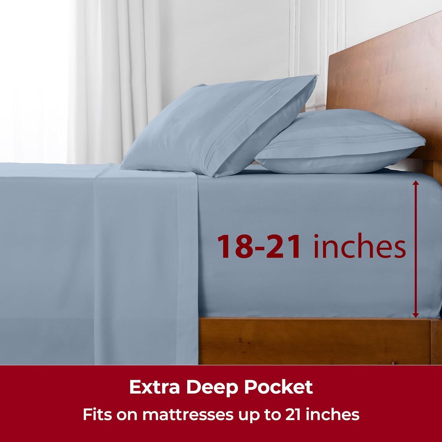 Mellanni Extra Deep Split King Sheets - 5 PC Iconic Collection Bedding - Luxury, Ultra Soft, Cooling Bed Sheets - Wrinkle, Fade, Stain Resistant (Split King, Blue Hydrangea)