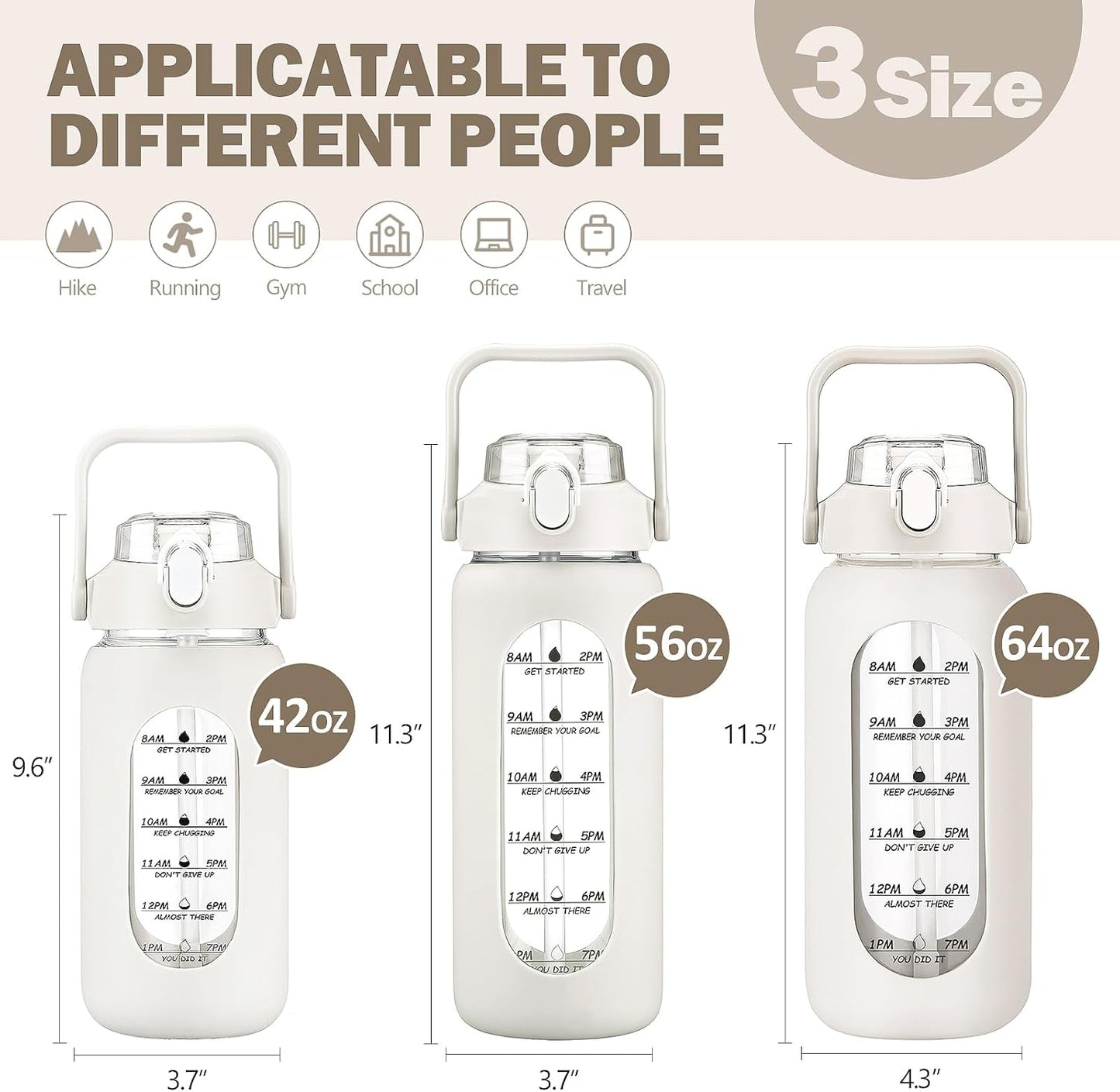 kytffu 42oz Glass Water Bottles with Straw, Motivational Glass Bottle with Silicone Sleeve and Time Marker, Leakproof Large Glass Water Jug for Gym Home Office,White