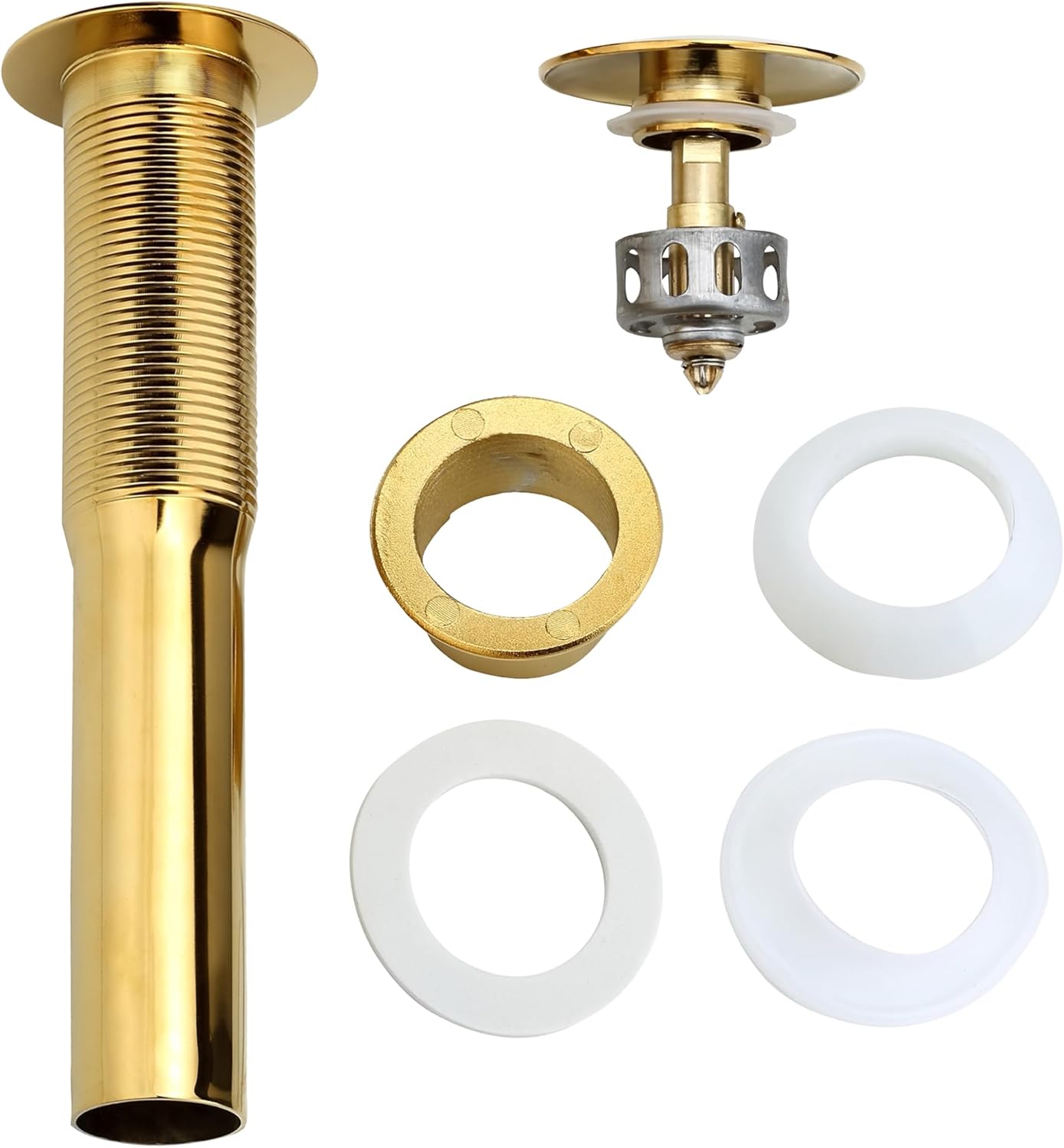 Bathroom Sink Drain, Gold Drain Stopper Bathroom Sink Without Overflow,Pop Up Drain Assembly with Detachable Strainer Basket,Built-in Anti-Clogging Strainer,Stainless Steel