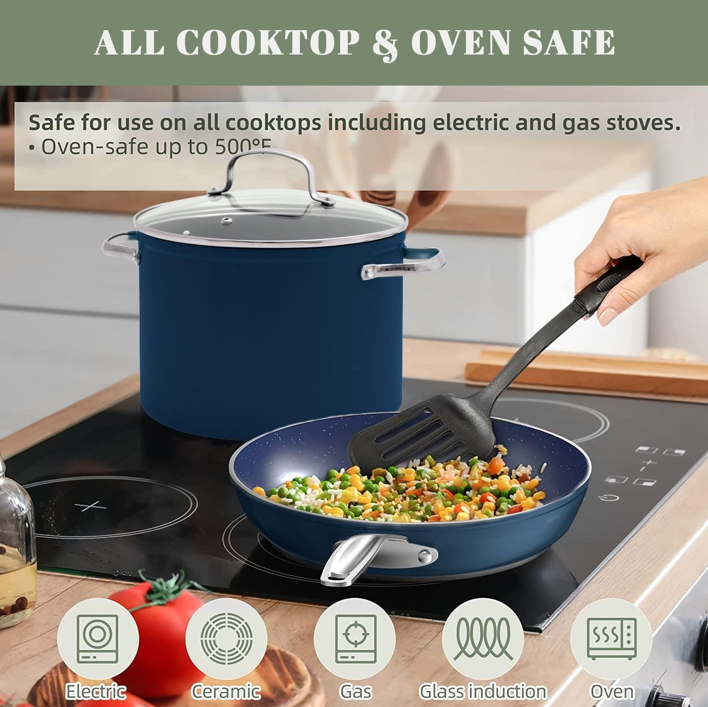 Nuwave 12pc Forged Lightweight Cookware Set, G10 Healthy Duralon Ceramic Ultra Non-Stick Coating, Vented Tempered Glass Lids, Stay-Cool Handles, Induction-Ready & Works on All Cooktops, PFAS Free