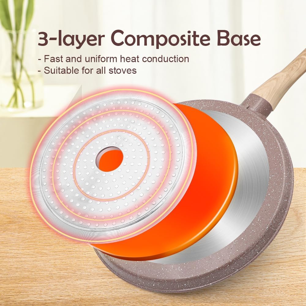 Ceramic Crepe Pan 12 Inch, Nonstick Dosa Pan Pancake Pan with Detachable Handle Round Griddle - Brown