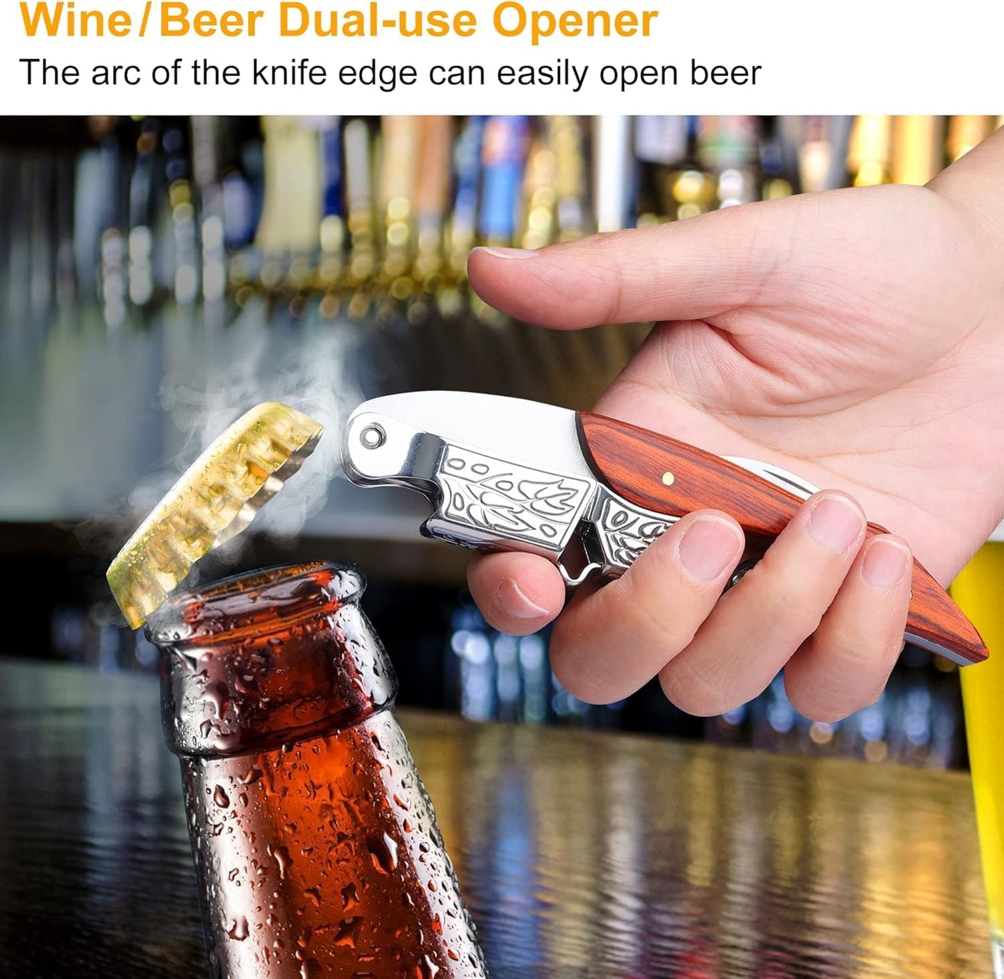 HOOMIL Wine Opener, 3-in-1 Professional Corkscrews for Wine Bottles with Foil Cutter and Cap Remover - Classic Rosewood